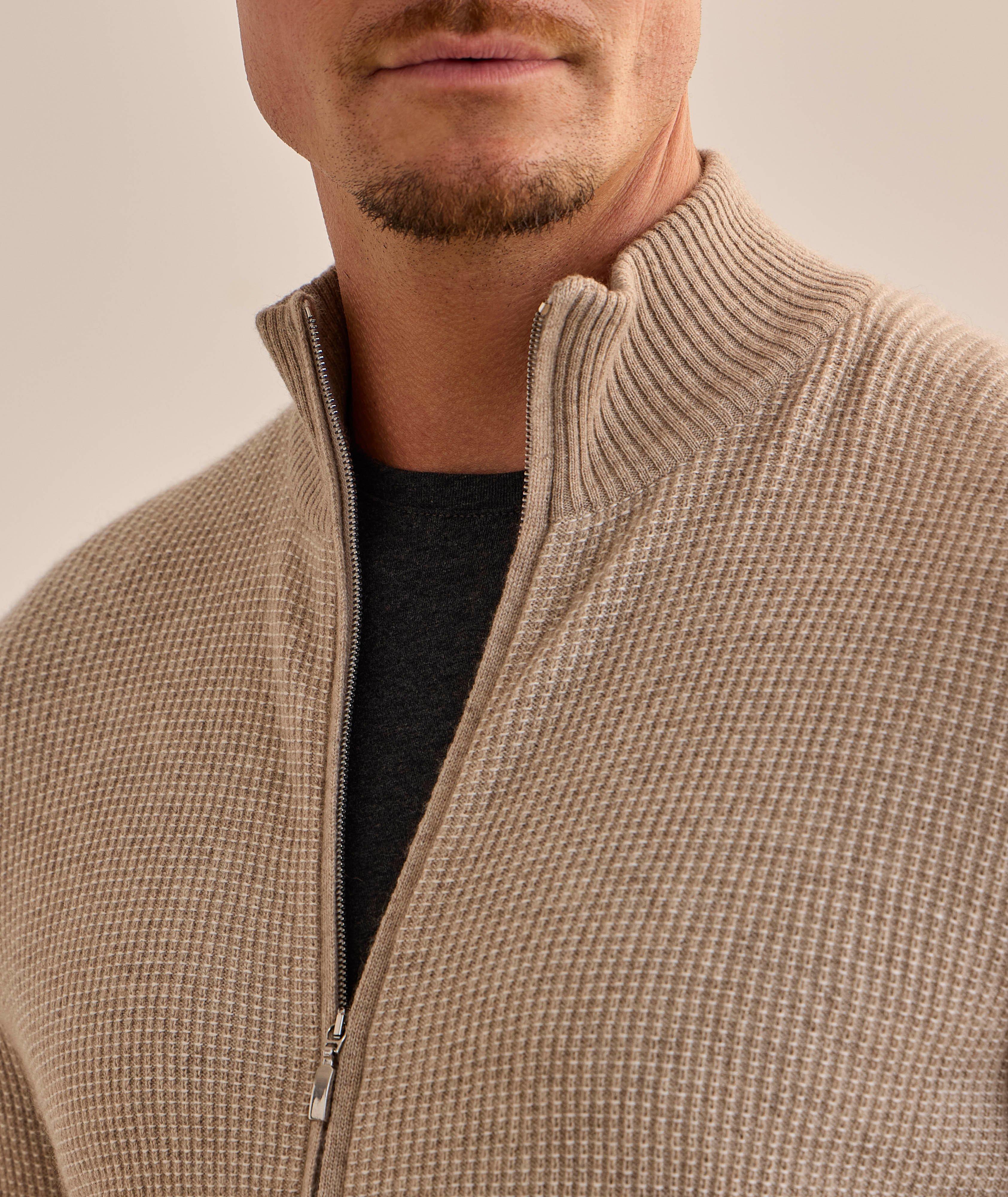 Cashmere Square Knit Full-Zip Sweater image 3
