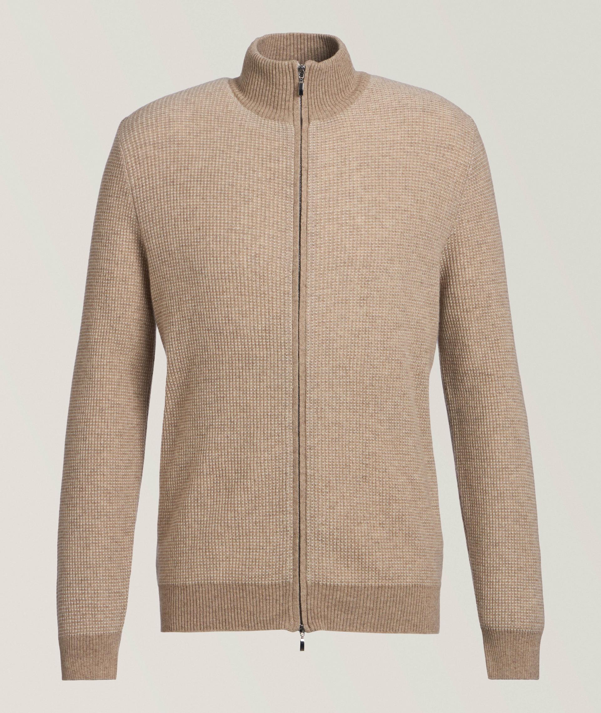 Cashmere Square Knit Full-Zip Sweater image 0