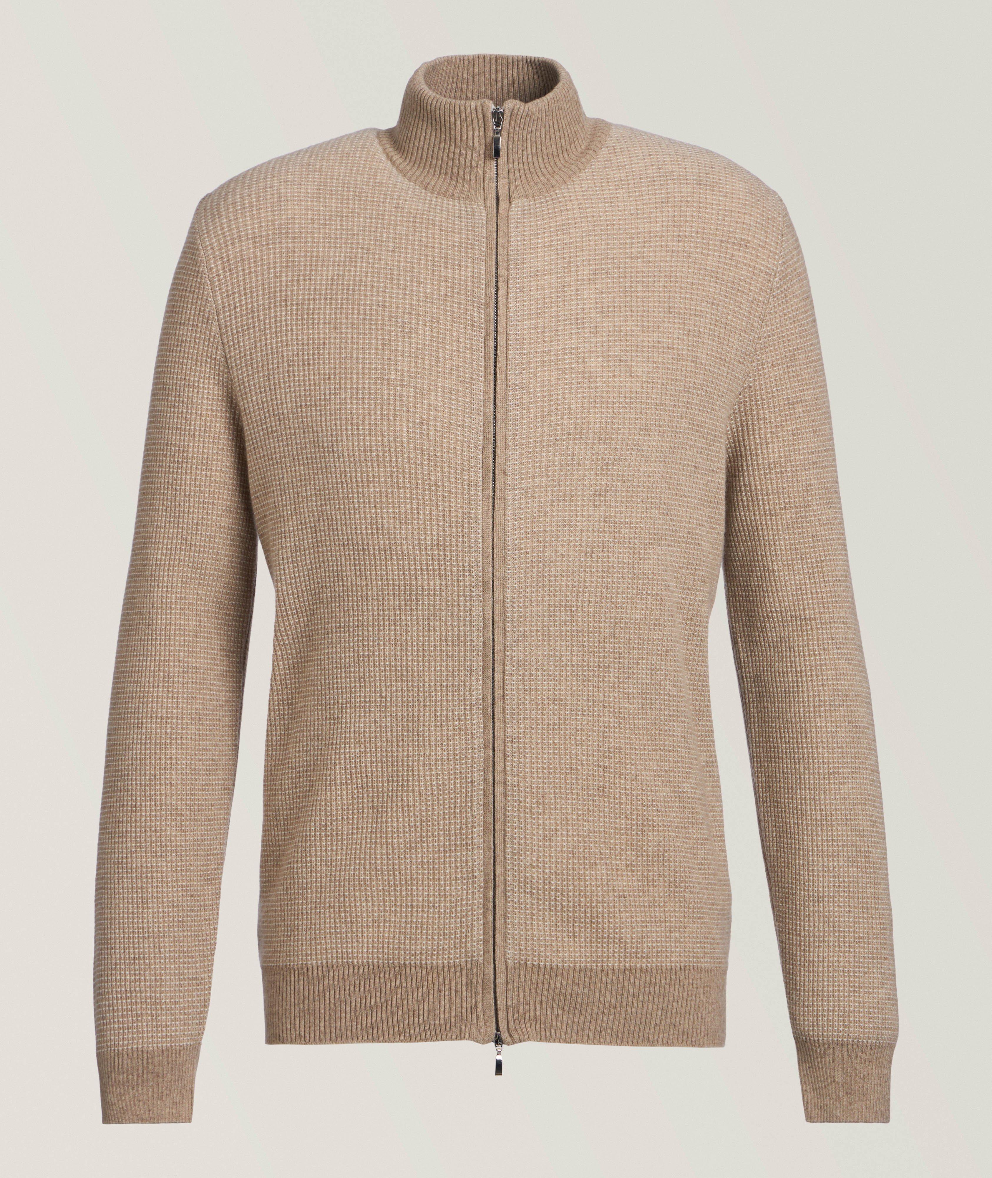 Cashmere Square Knit Full-Zip Sweater image 0
