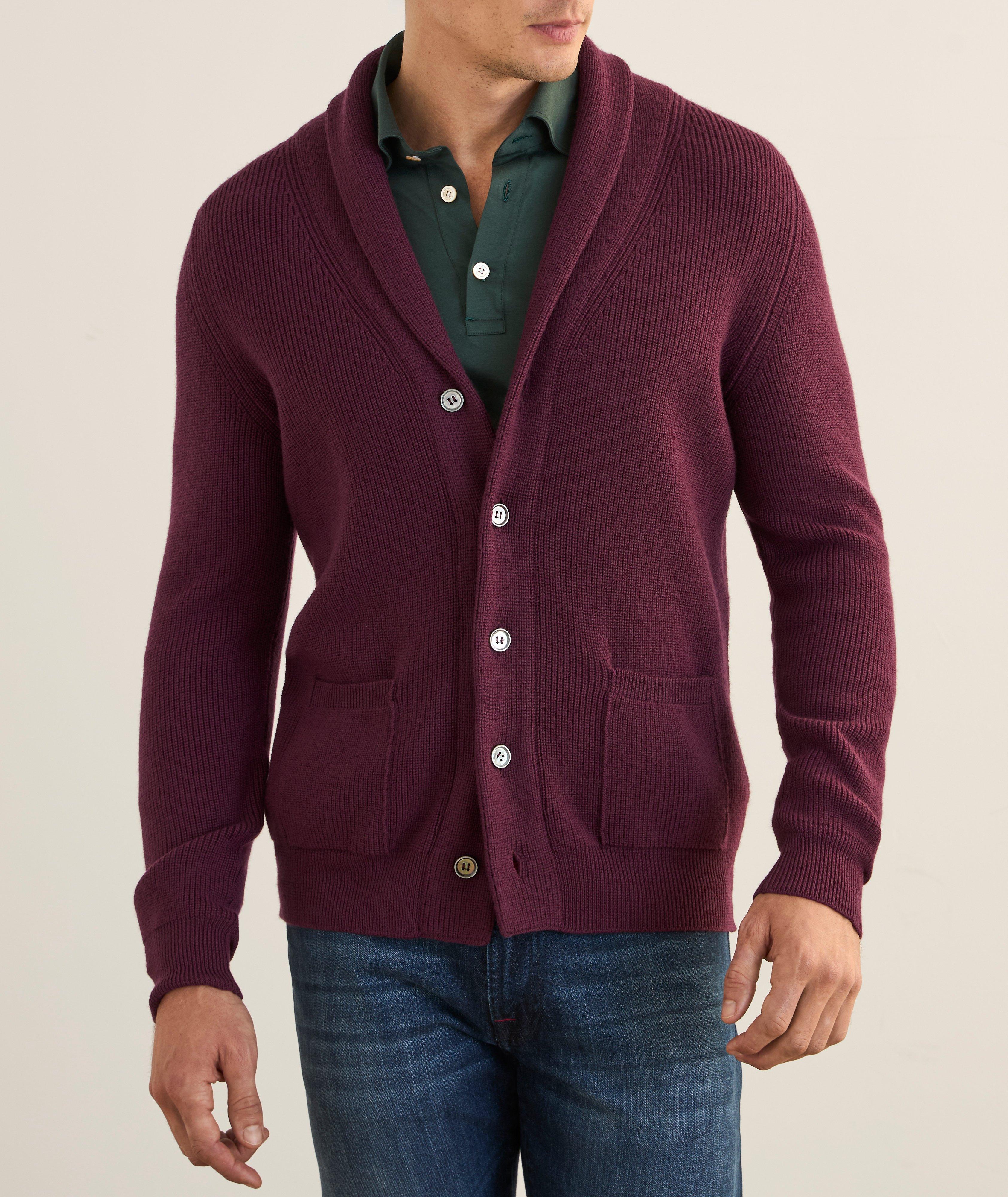 Cardigan à col châle en laine mérinos fine image 1