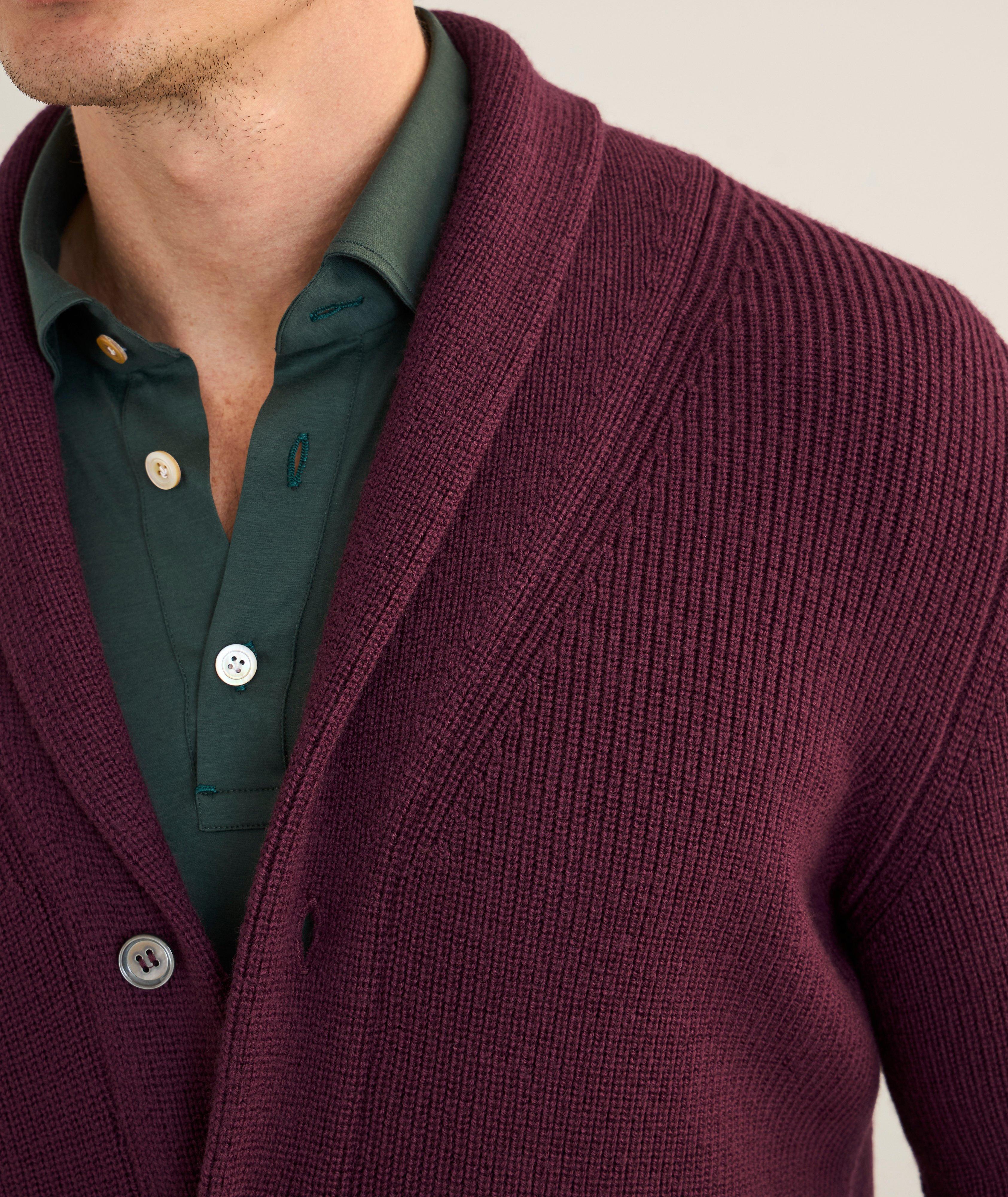 Cardigan à col châle en laine mérinos fine image 3