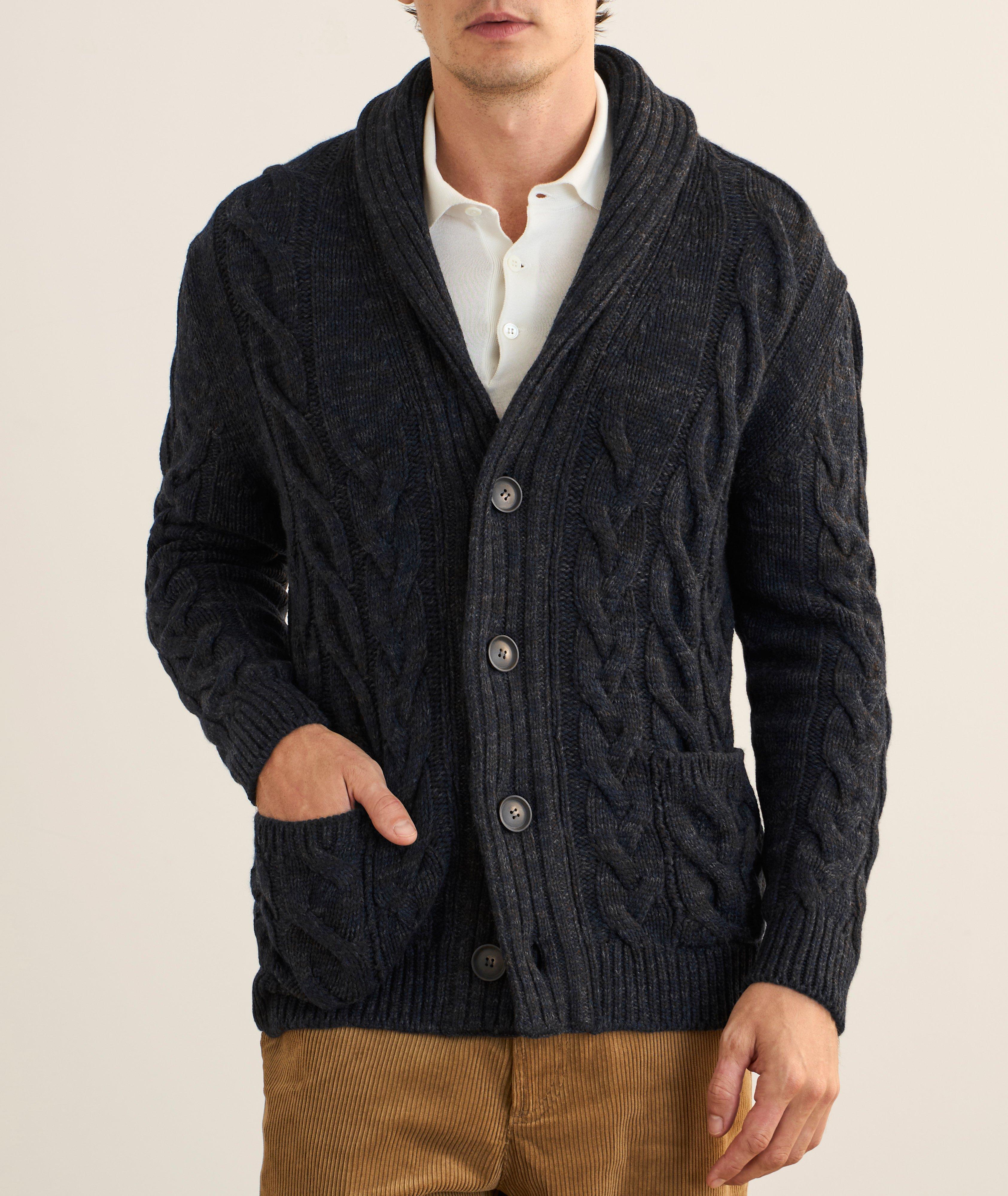 Mélange Cable Knit Shawl Collar Cardigan image 1