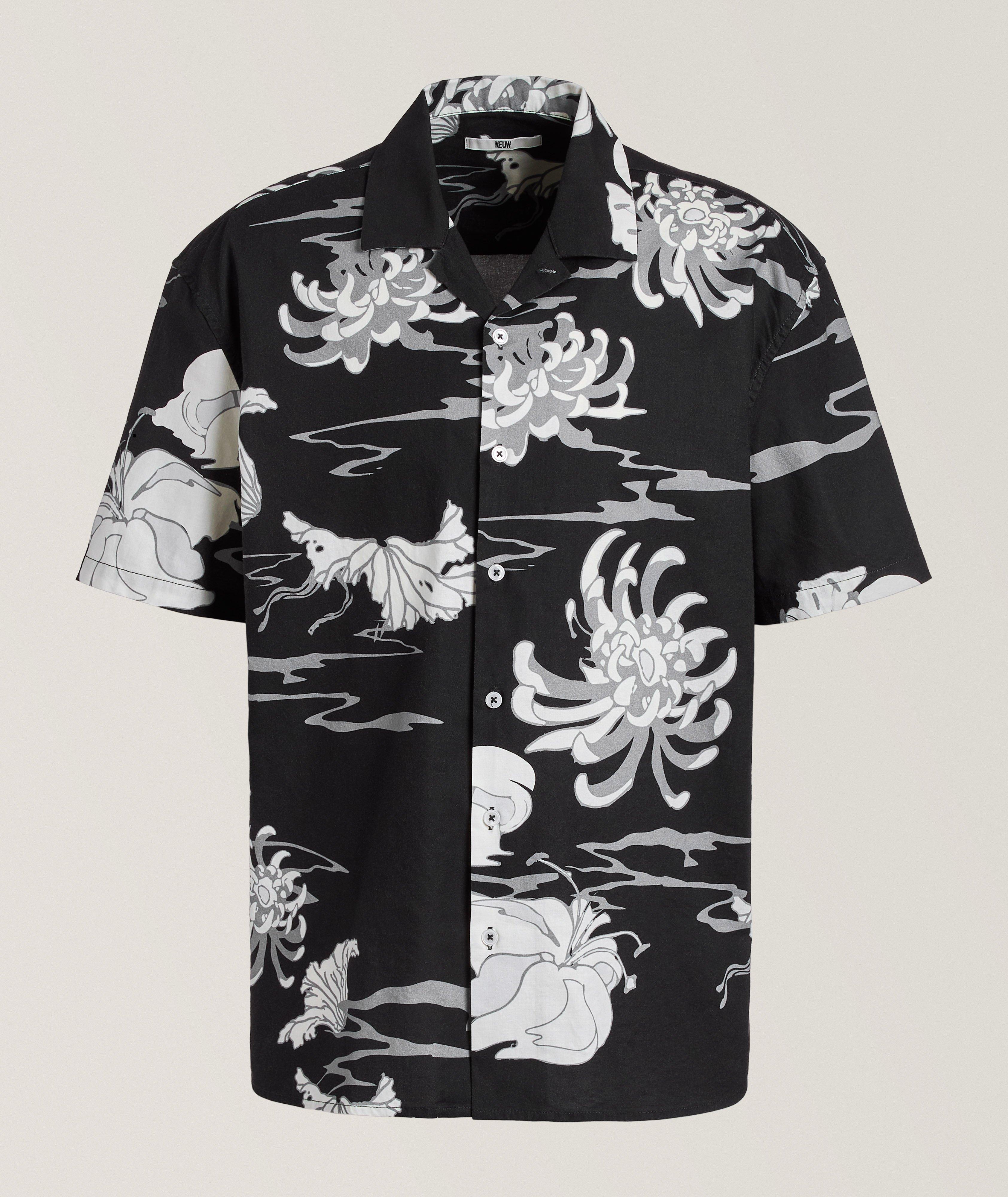Chemise à col cubain et à motif de feuilles sativa image 0