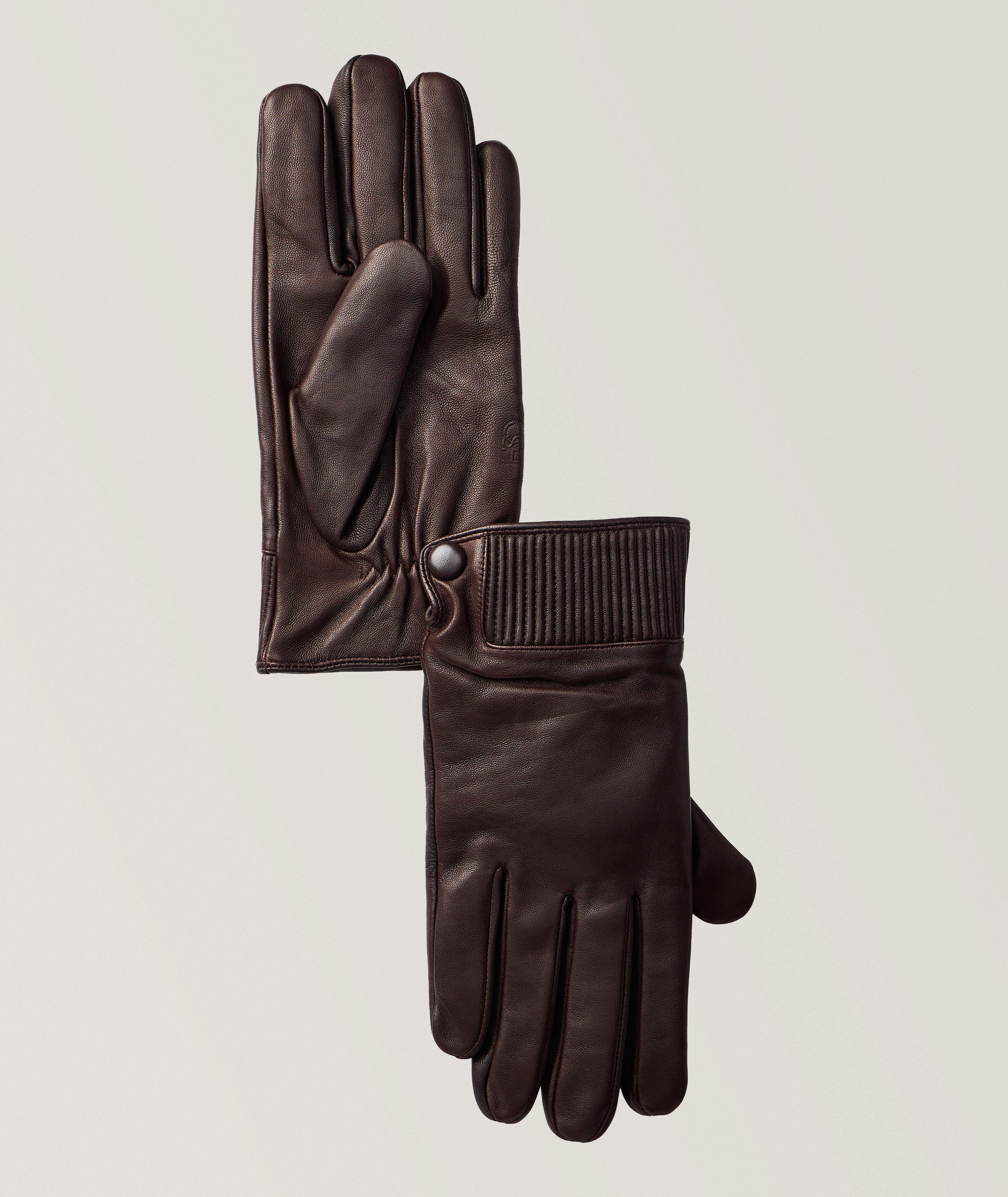 Ribbed Cashmere-Lined Leather Gloves image 0