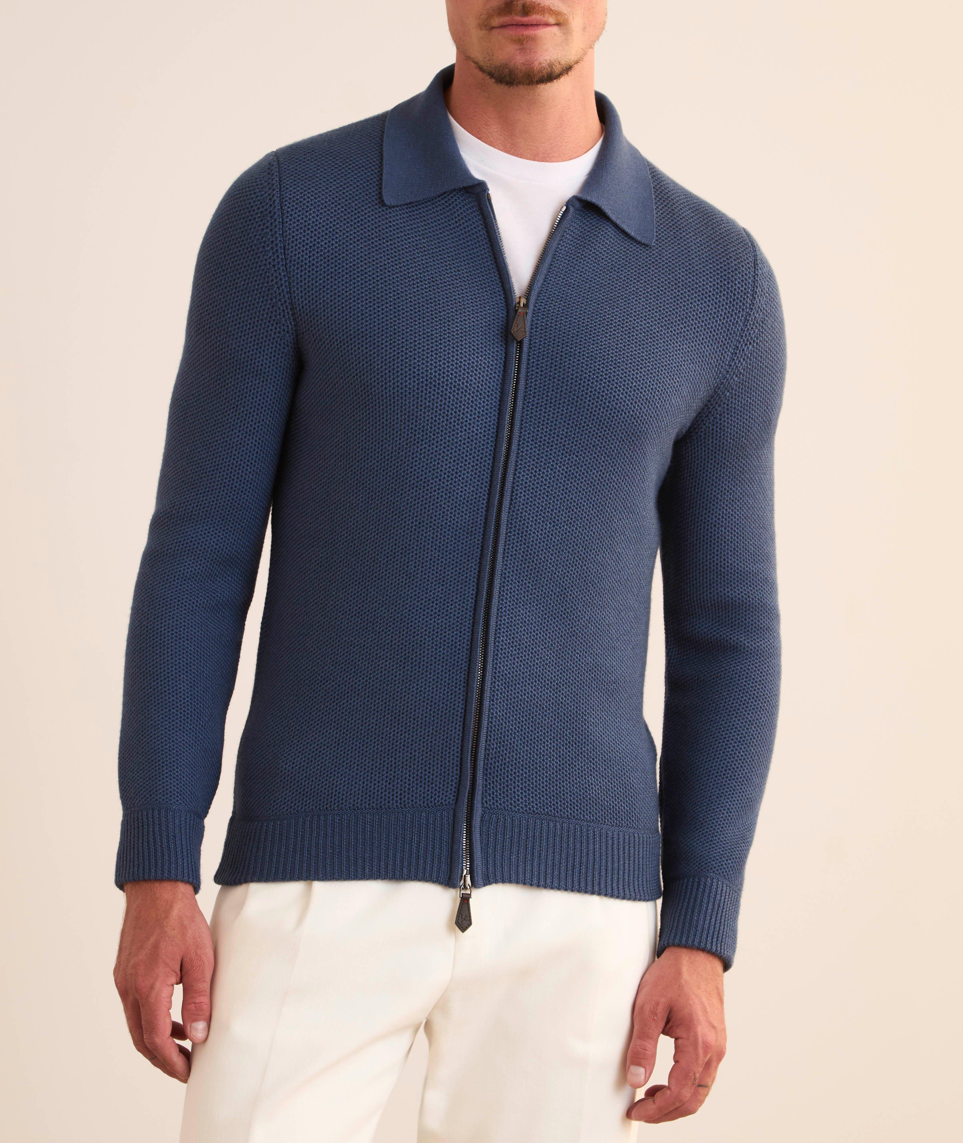 Textured Wool-Blend Full-Zip Cardigan image 1