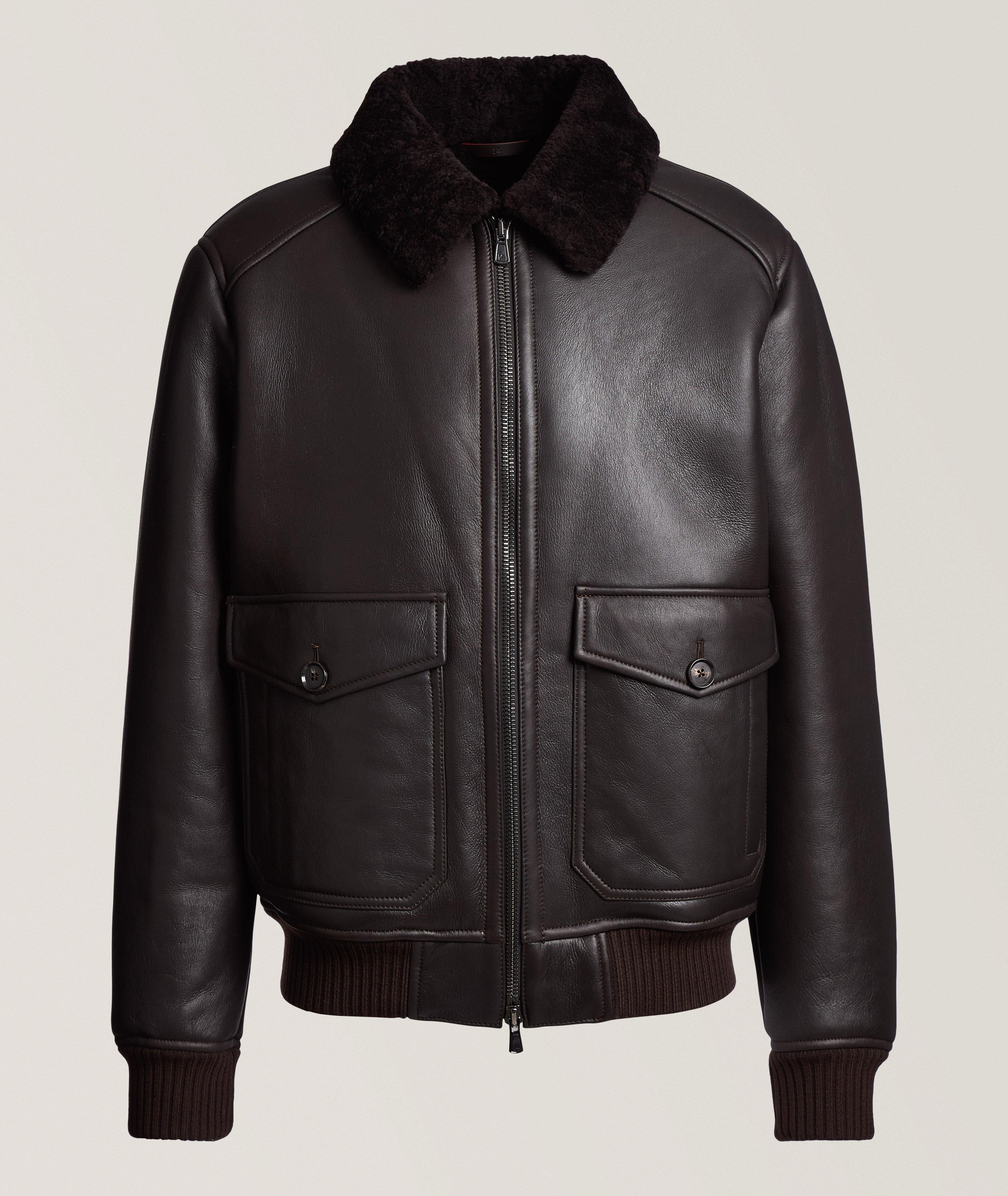 DARK CHOCOLATE SHEARLING AVIATOR BOMBER image 0
