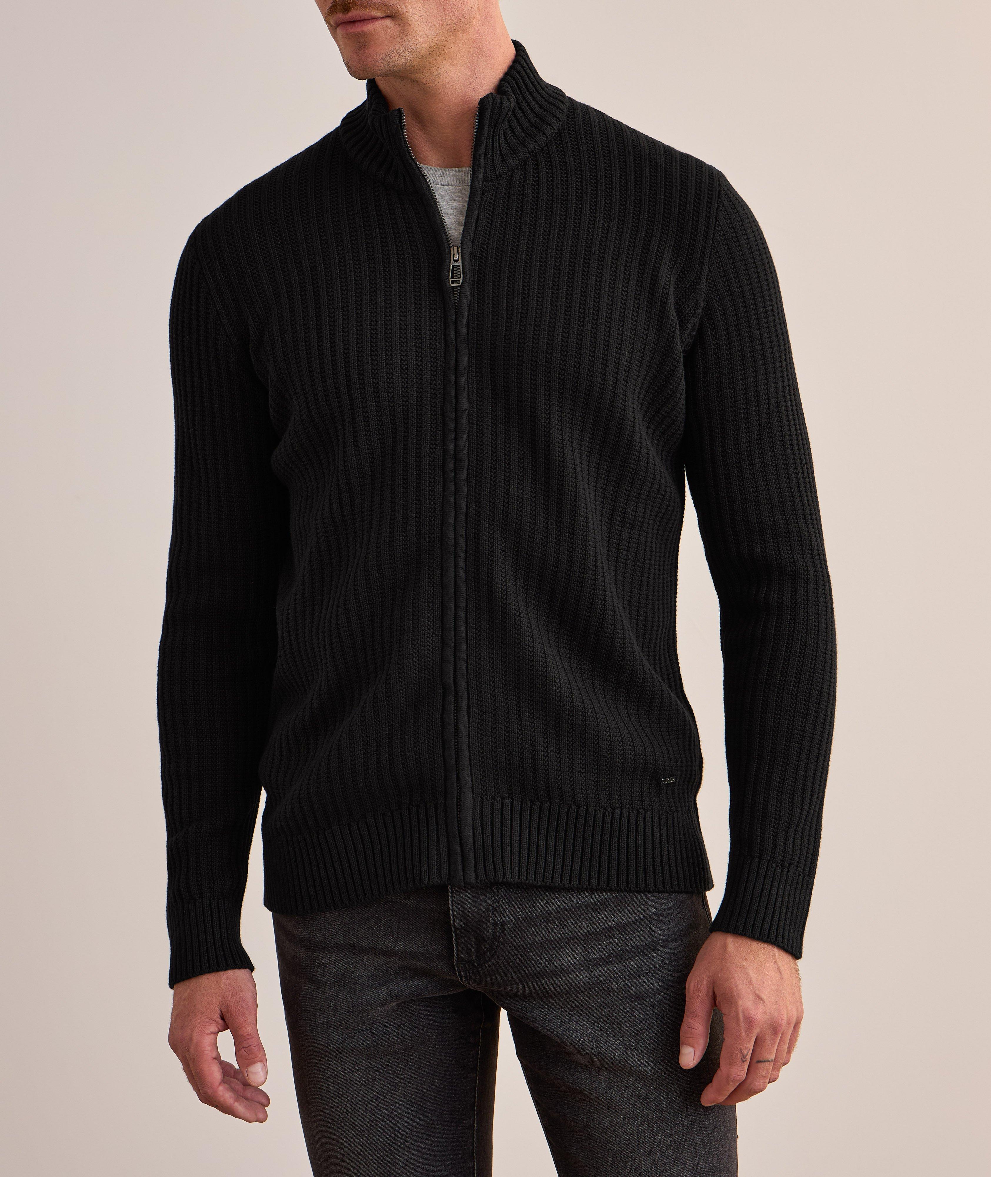 Cotton-Blend Ribbed Zipper Cardigan  image 2