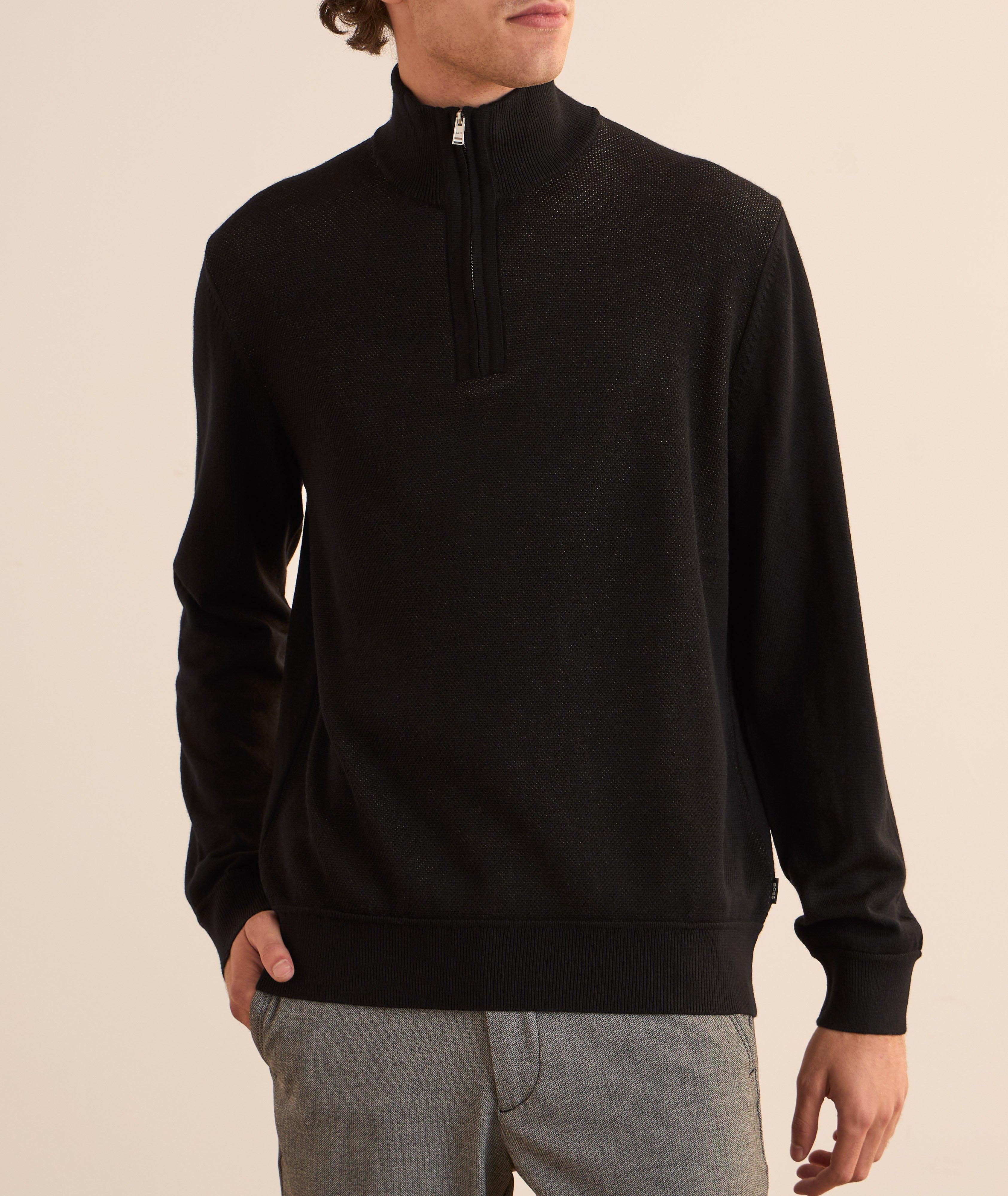 Pull à quart de fermeture zippée en laine et coton image 1