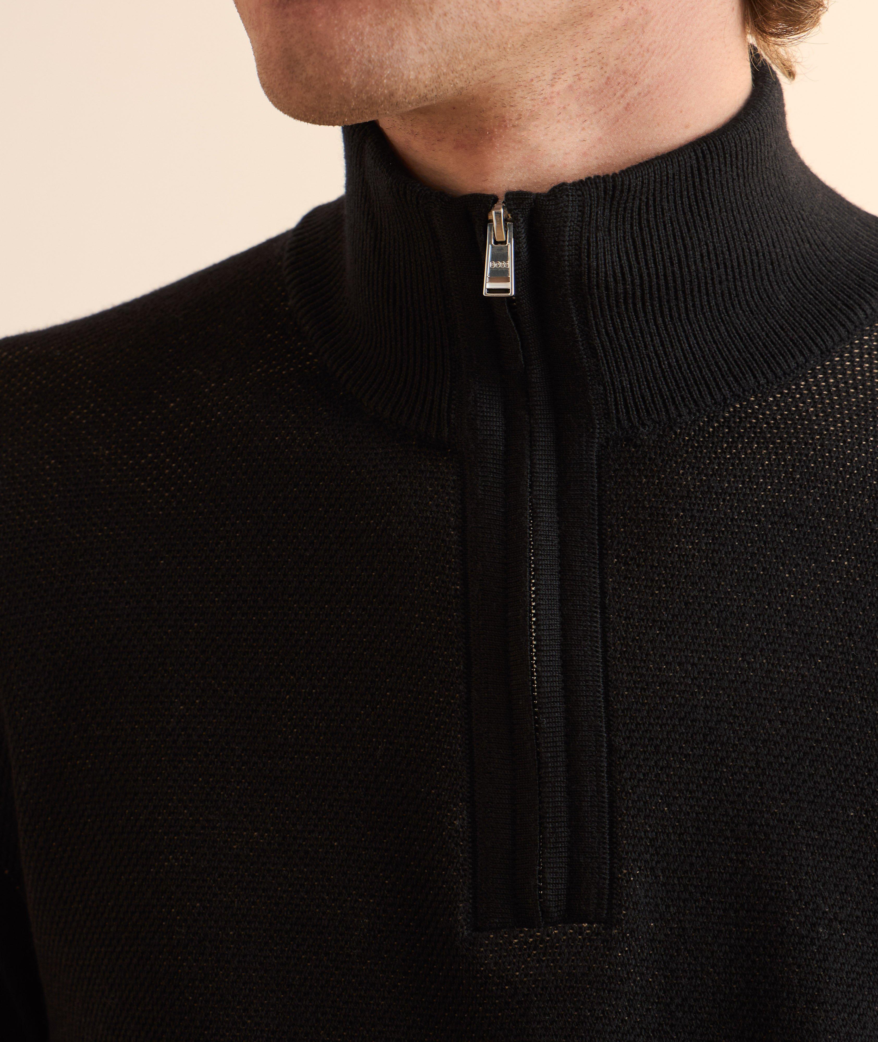 Pull à quart de fermeture zippée en laine et coton image 3