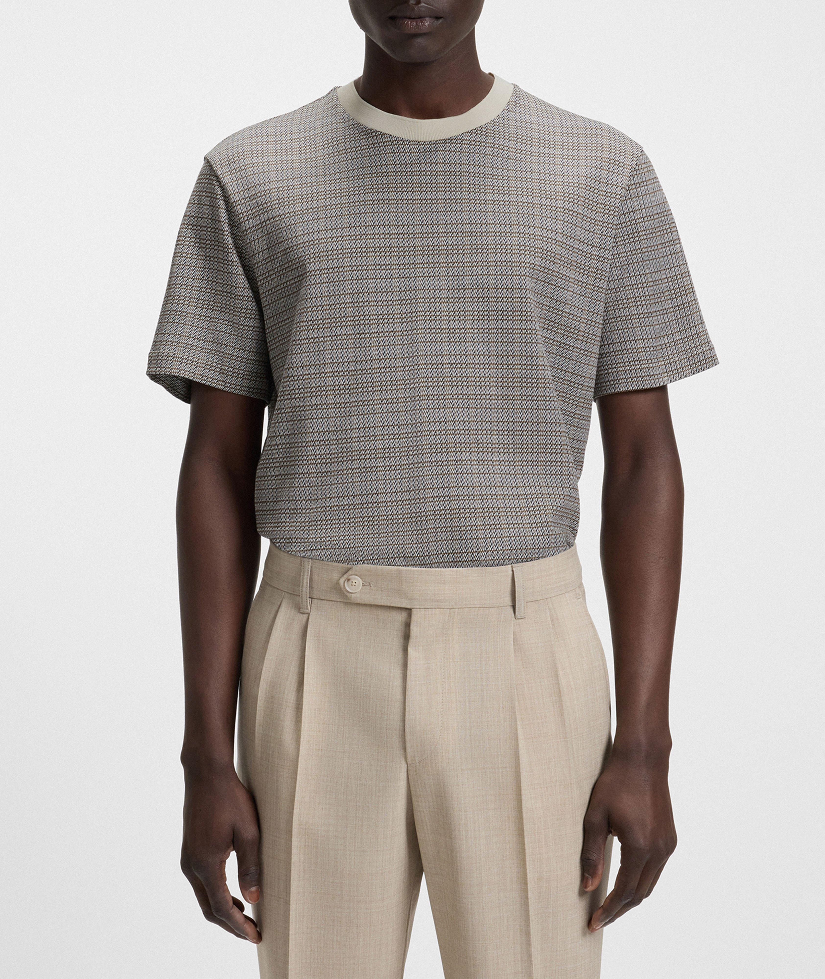 Grid-Print Mercerized Cotton T-Shirt image 1