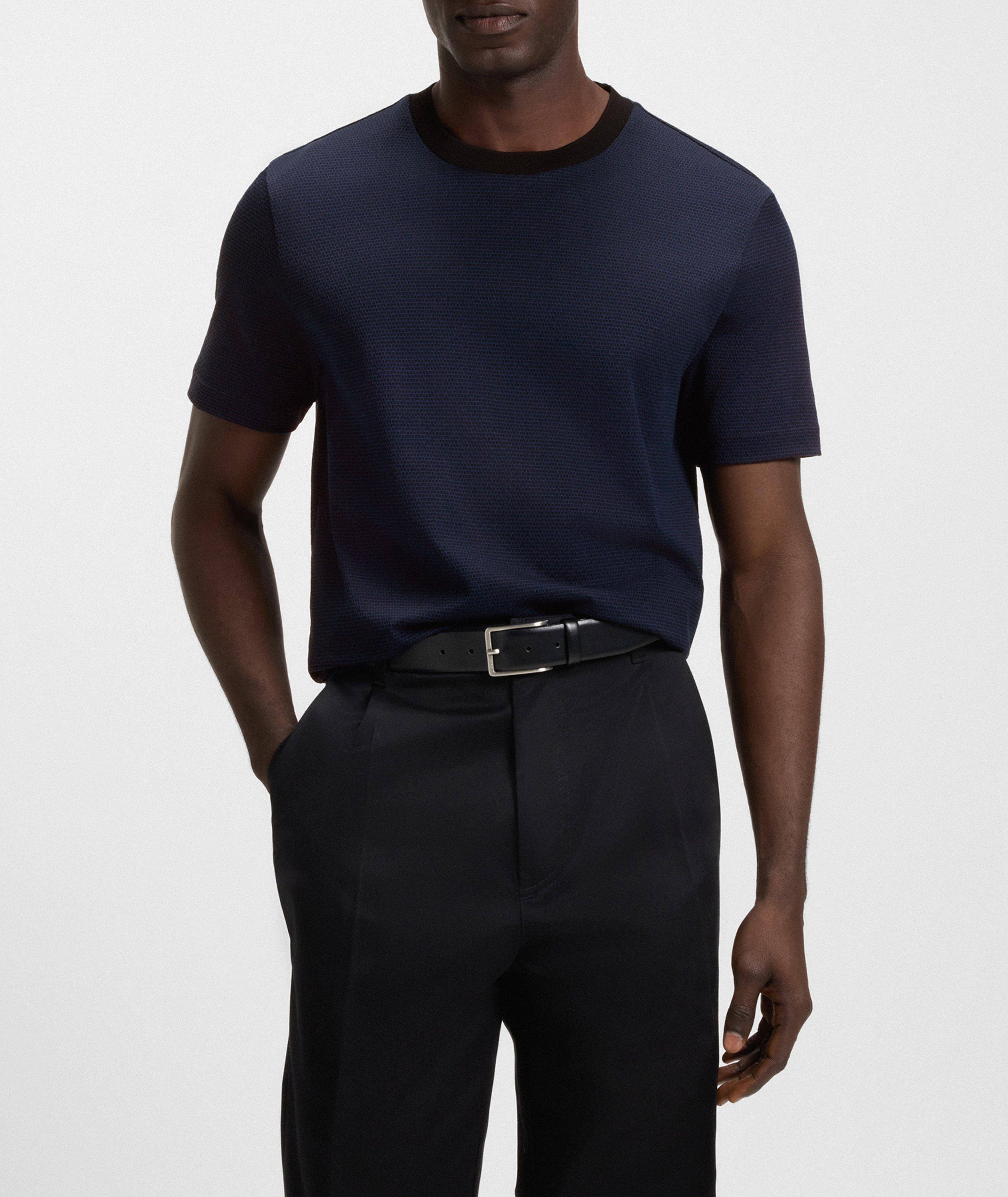 Geometric-Jacquard Mercerized Cotton T-Shirt   image 1