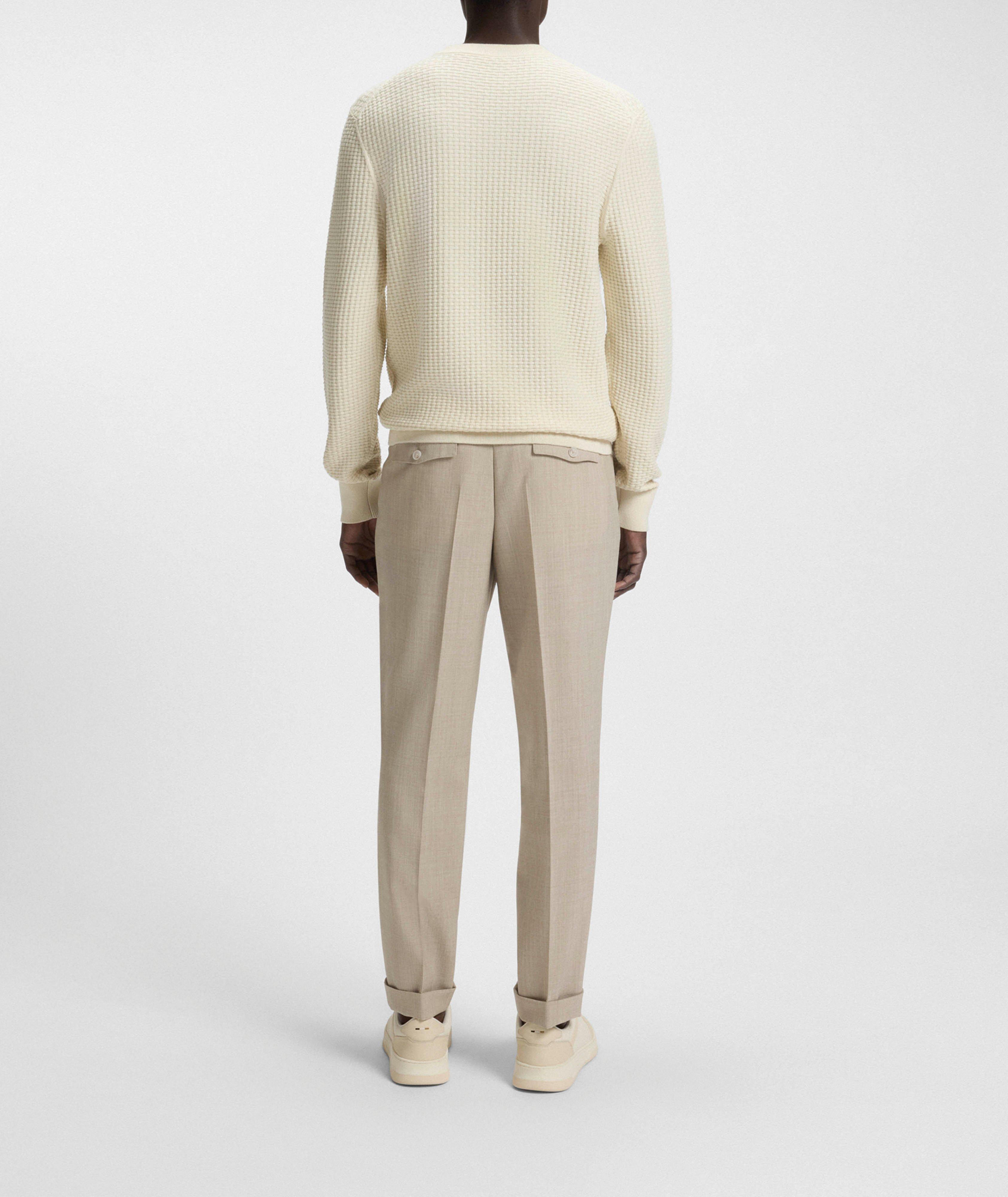 Basketweave Knit Cotton Crewneck Sweater image 2