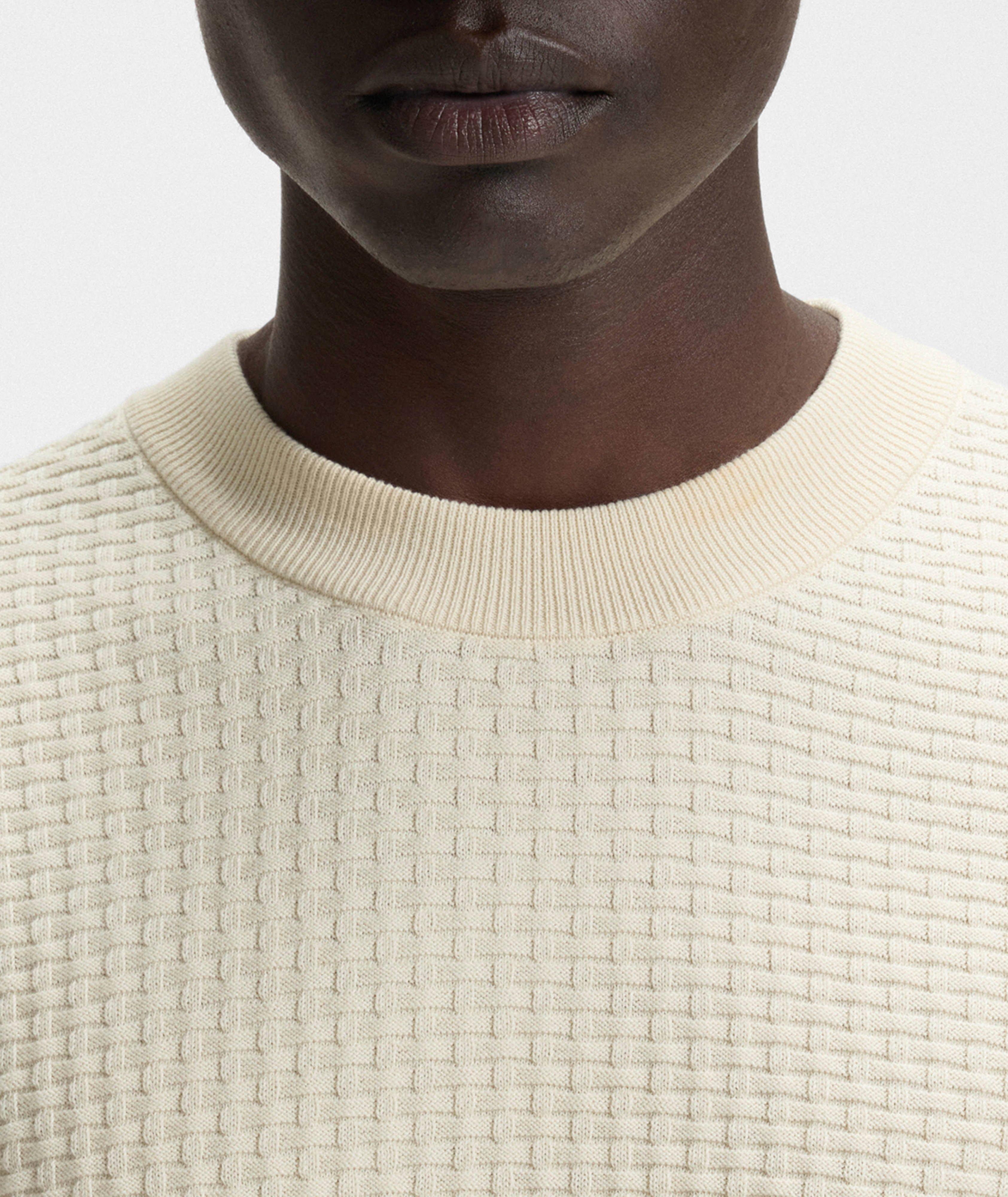 Basketweave Knit Cotton Crewneck Sweater image 3