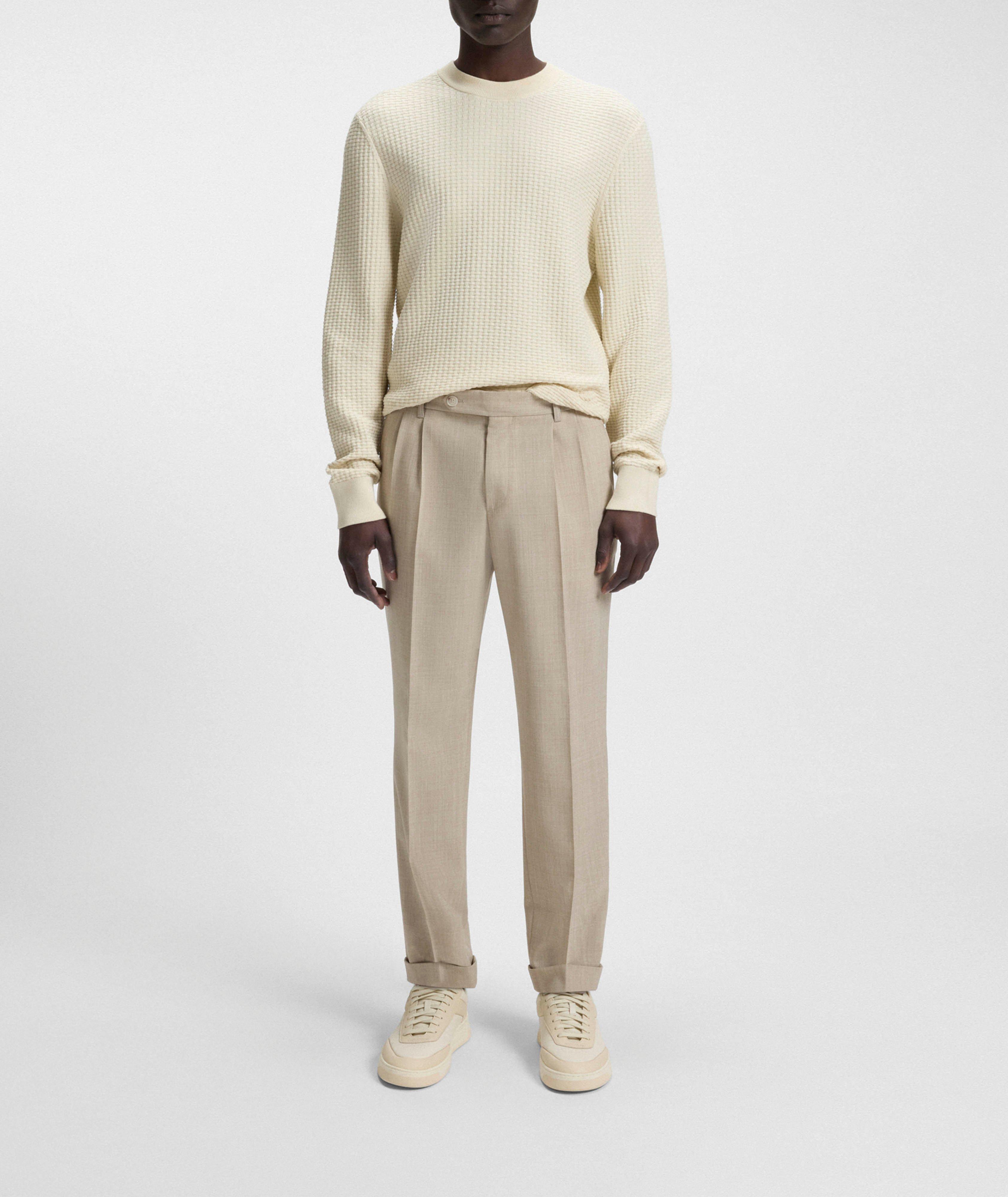 Basketweave Knit Cotton Crewneck Sweater image 4