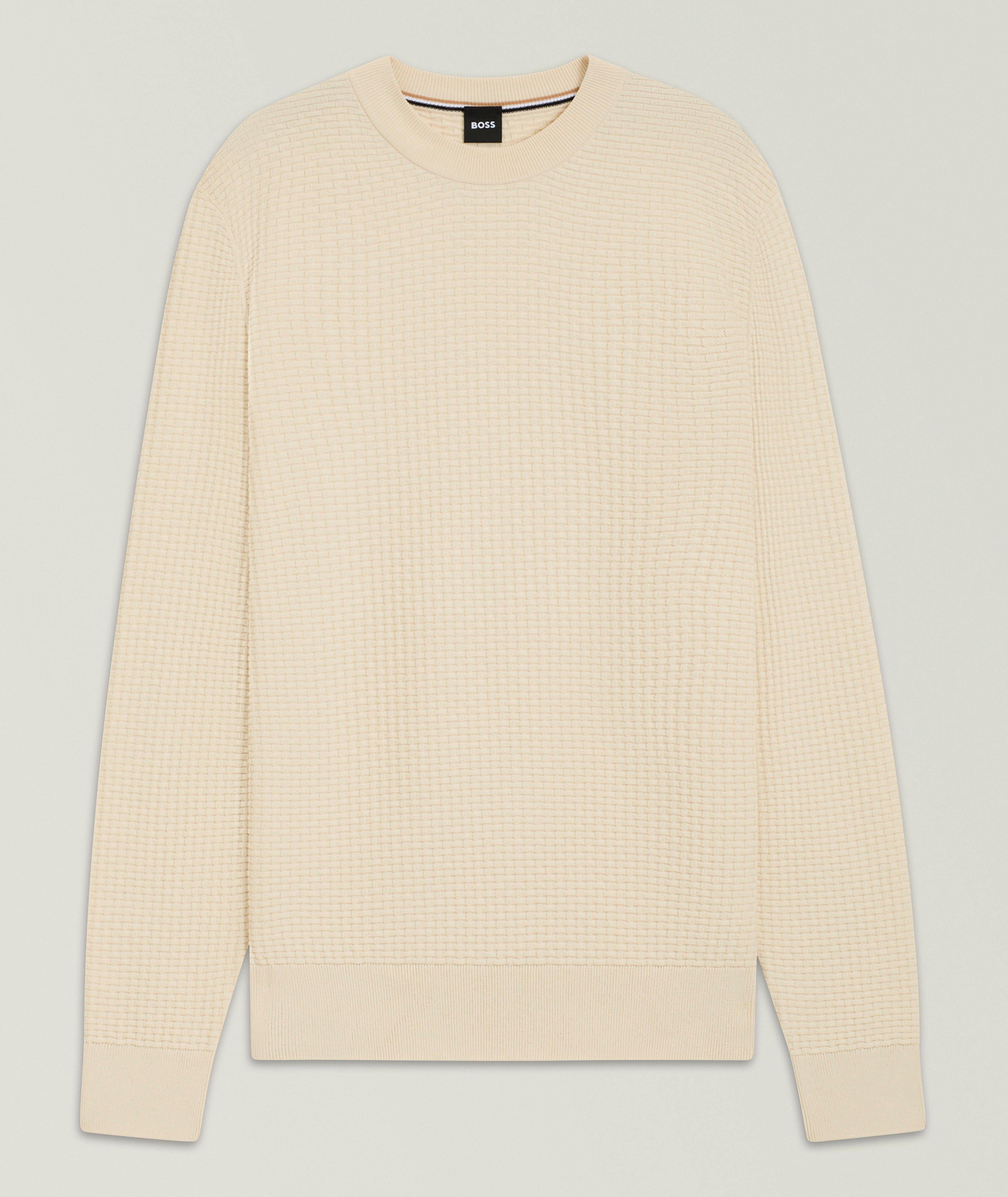 Basketweave Knit Cotton Crewneck Sweater image 0