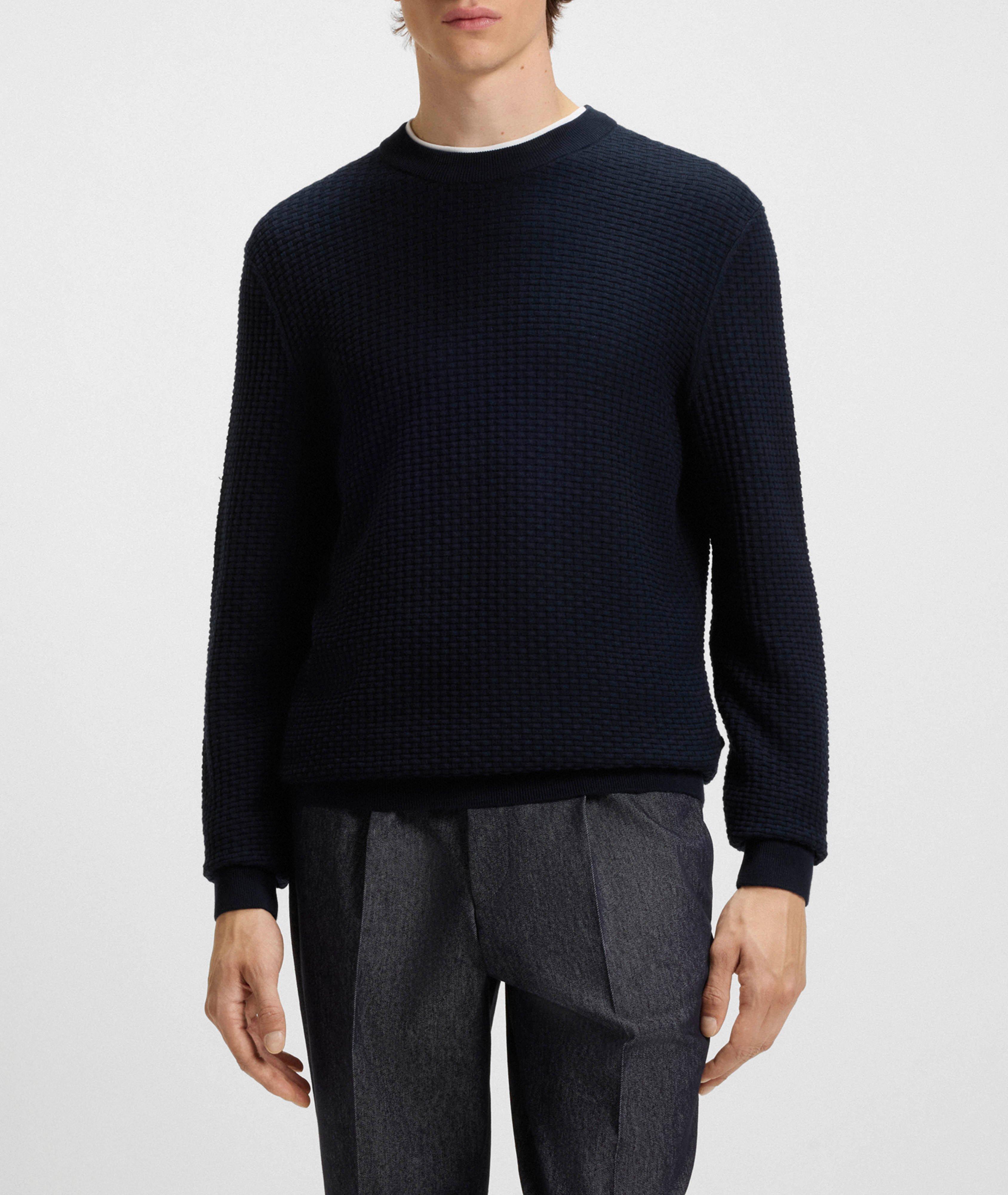 Basketweave Knit Cotton Crewneck Sweater image 1