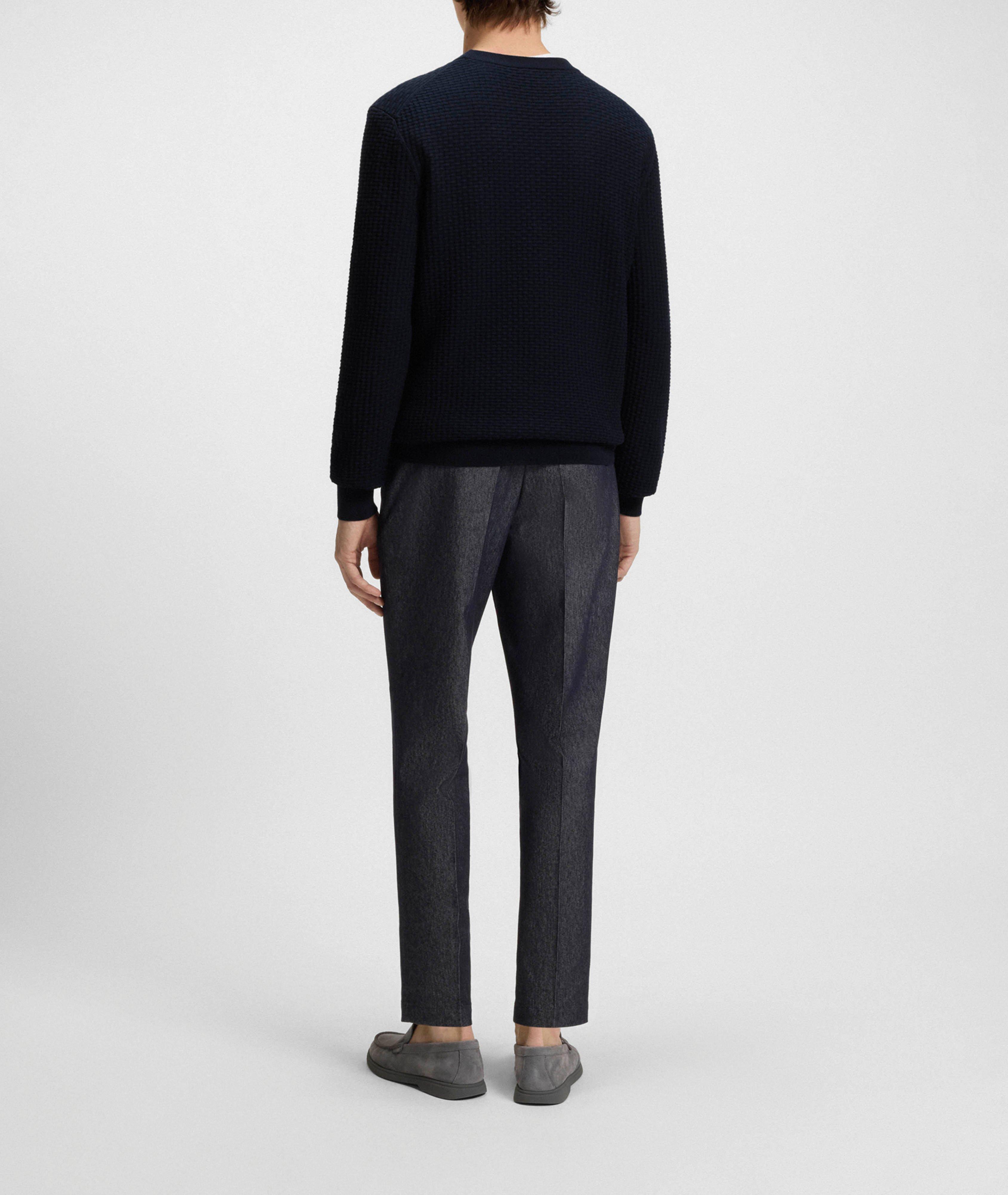 Basketweave Knit Cotton Crewneck Sweater image 2