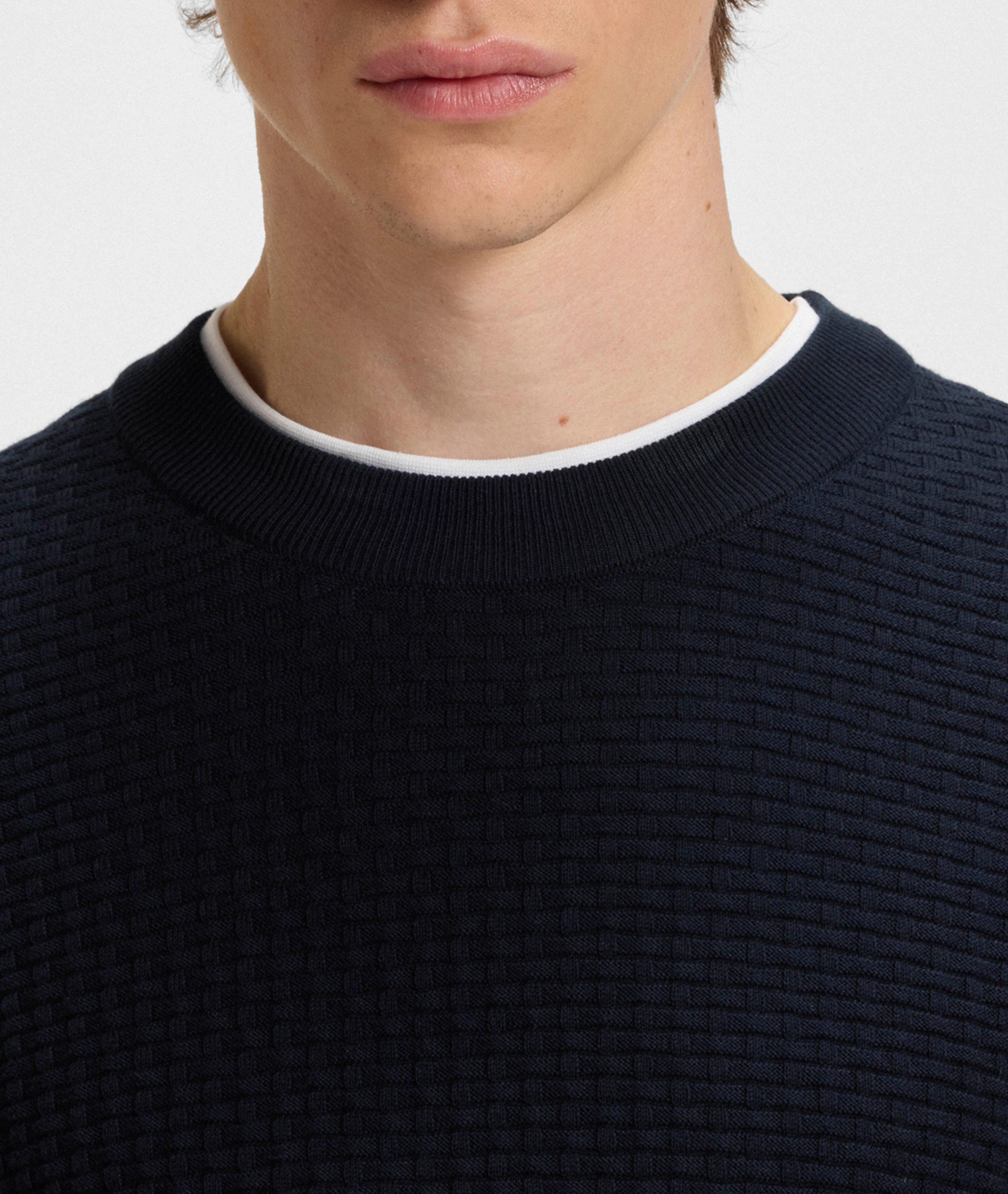 Basketweave Knit Cotton Crewneck Sweater image 3