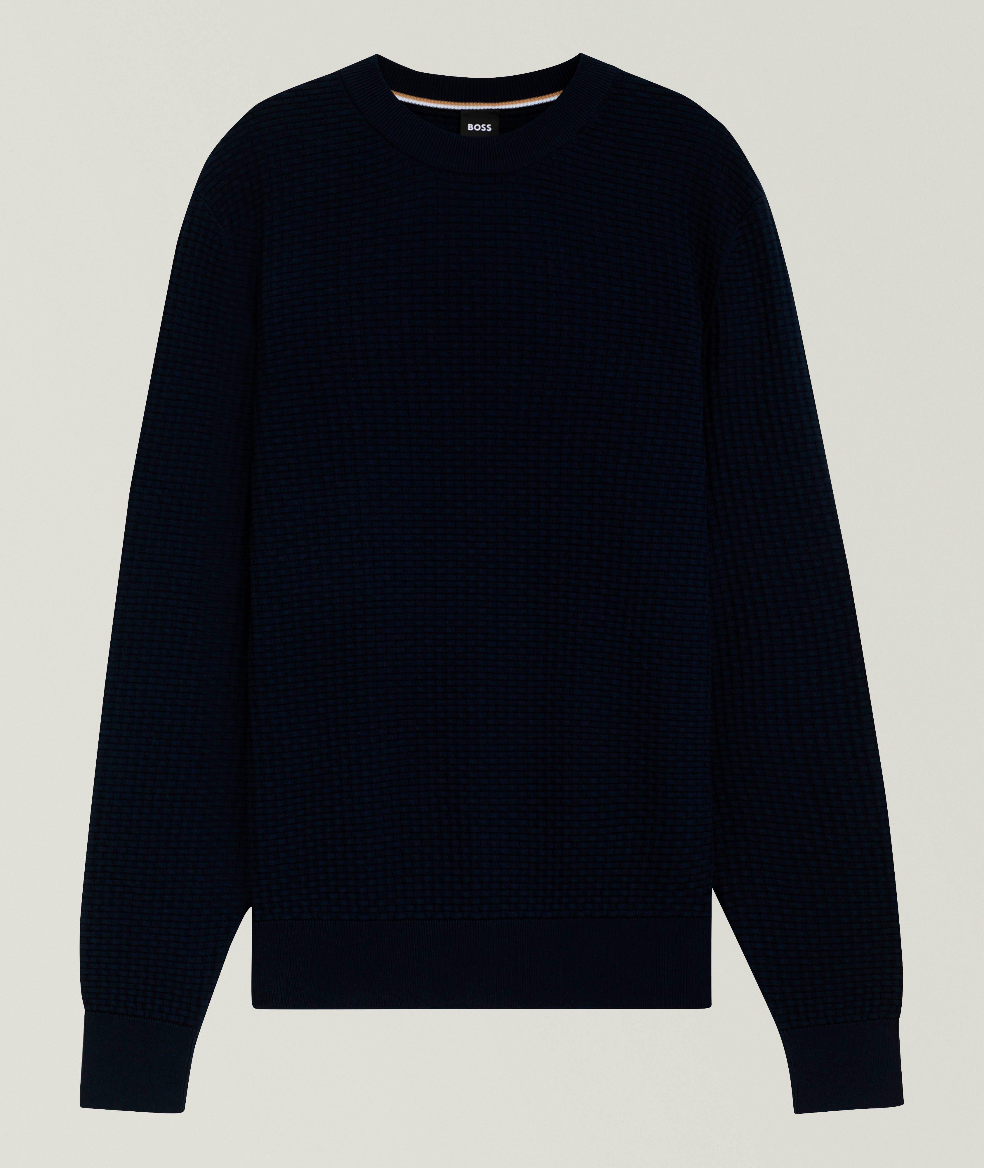 Basketweave Knit Cotton Crewneck Sweater image 0