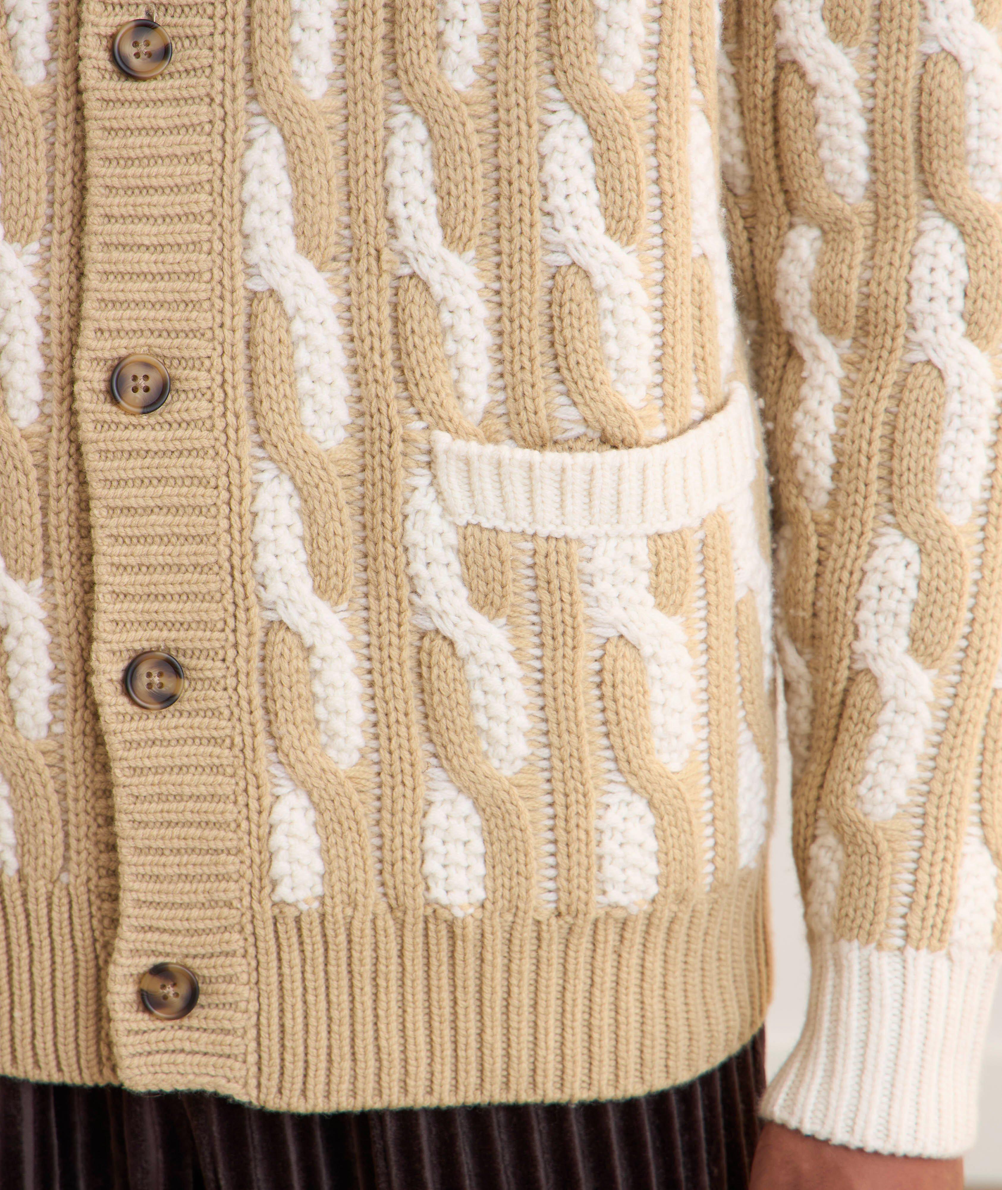 Contrast Collar Wool Cable Knit Cardigan image 4