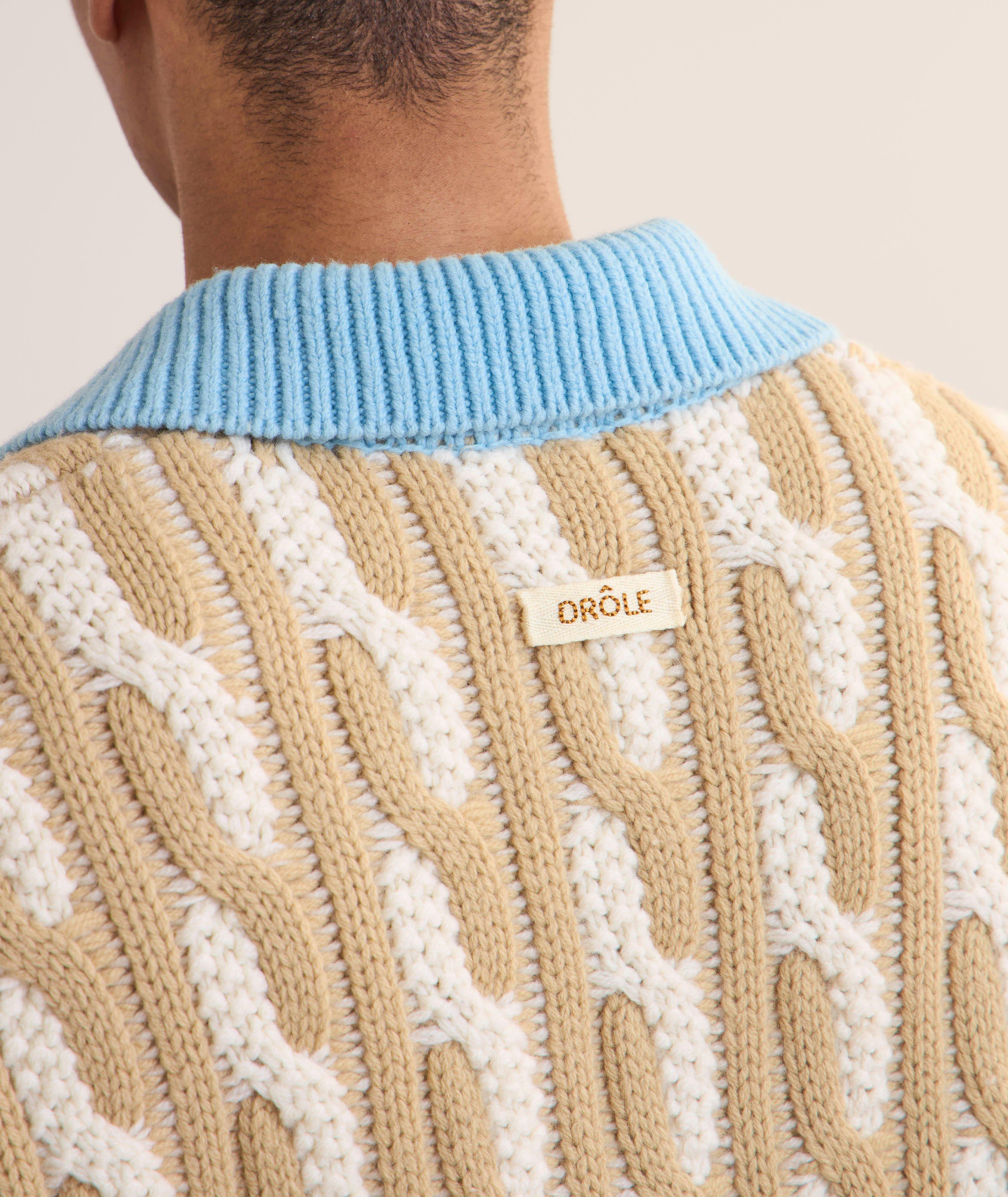 Contrast Collar Wool Cable Knit Cardigan image 5