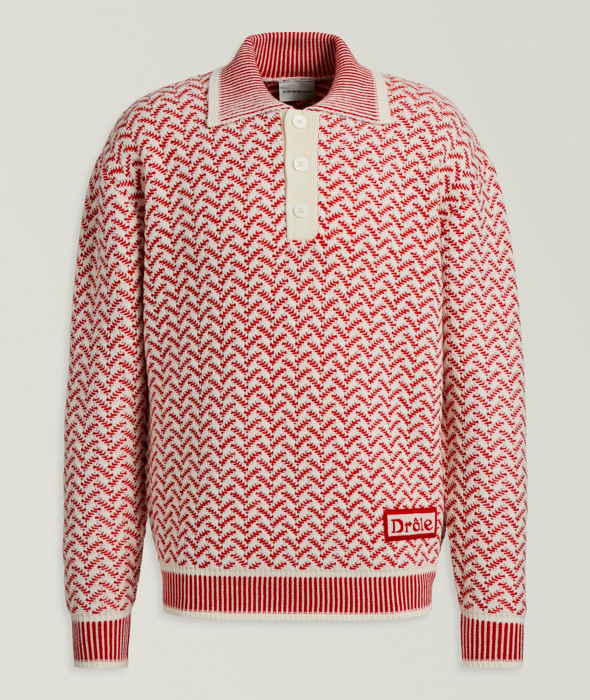 Chevron Merino Wool Polo Sweater image 0