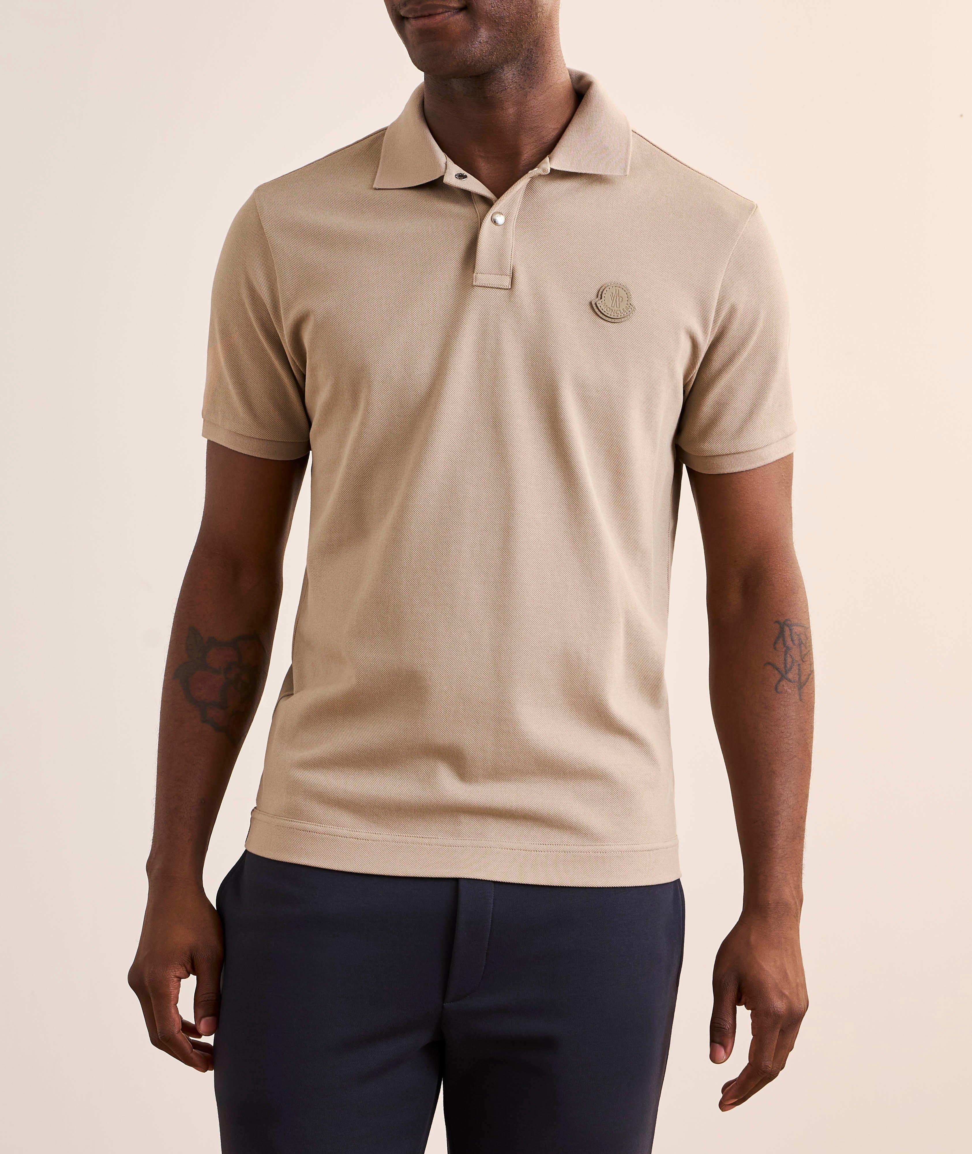 Polo en piqué de coton avec logo en cuir image 1