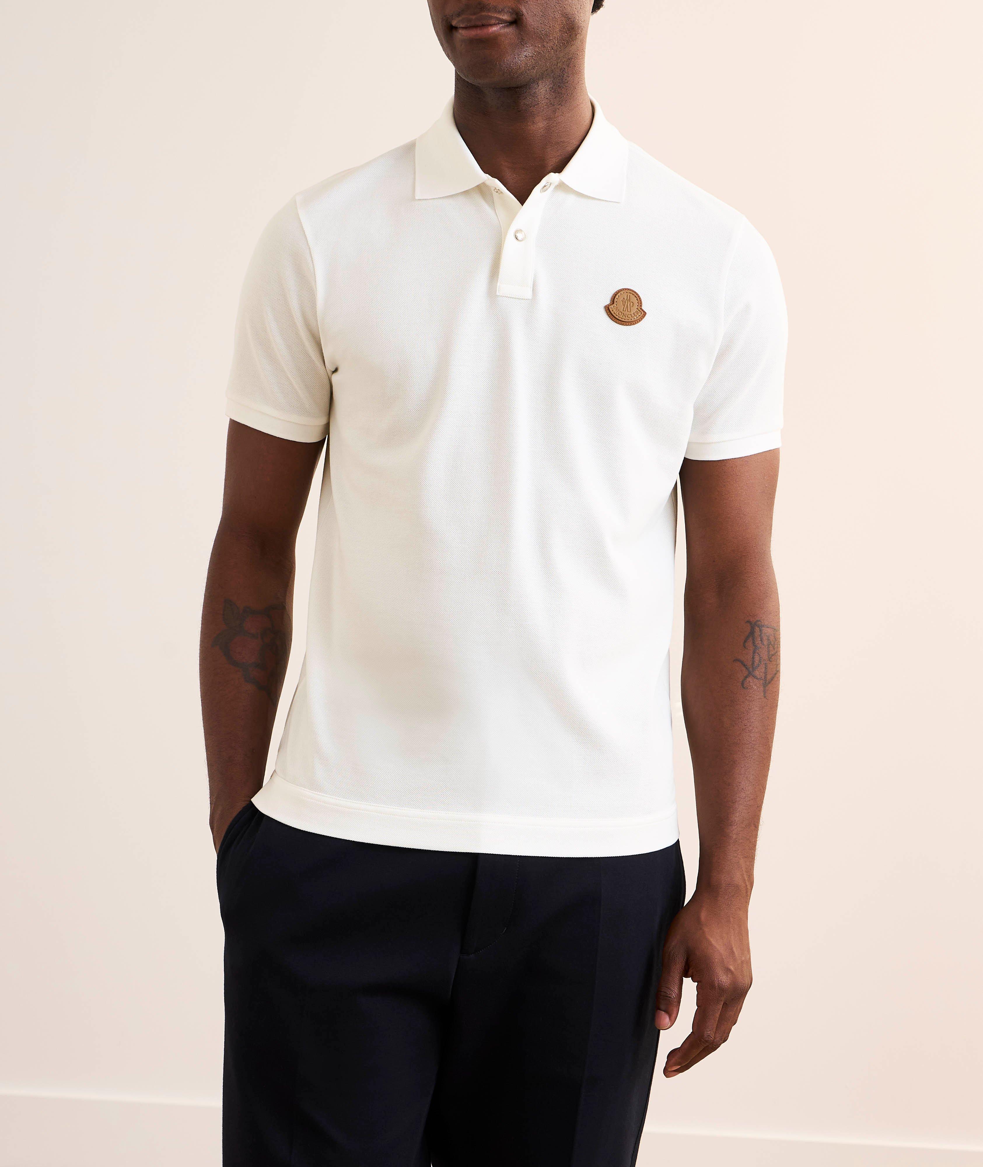 Polo en piqué de coton avec logo en cuir image 1