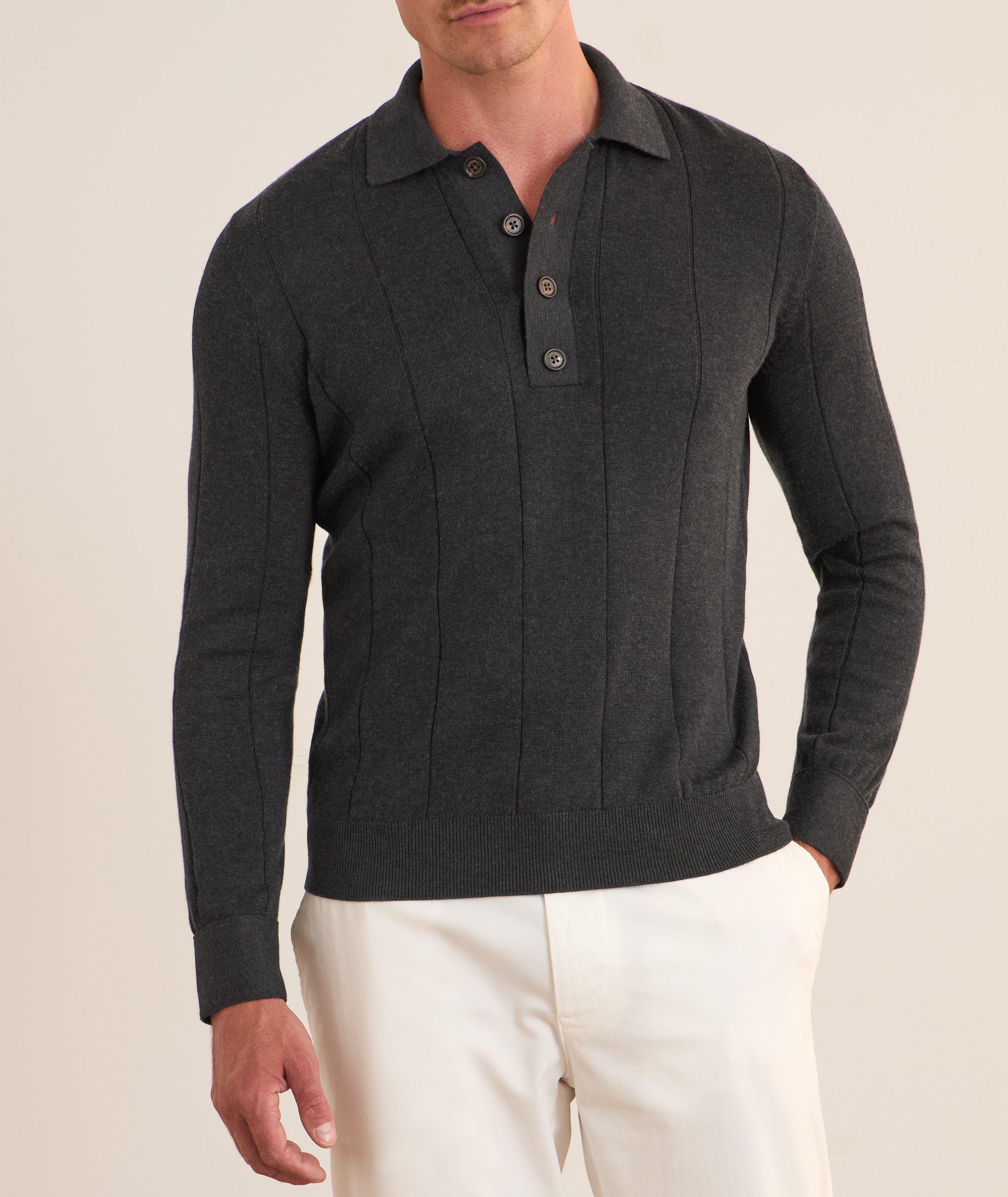 Polo en tricot côtelé de coton et de cachemire image 1