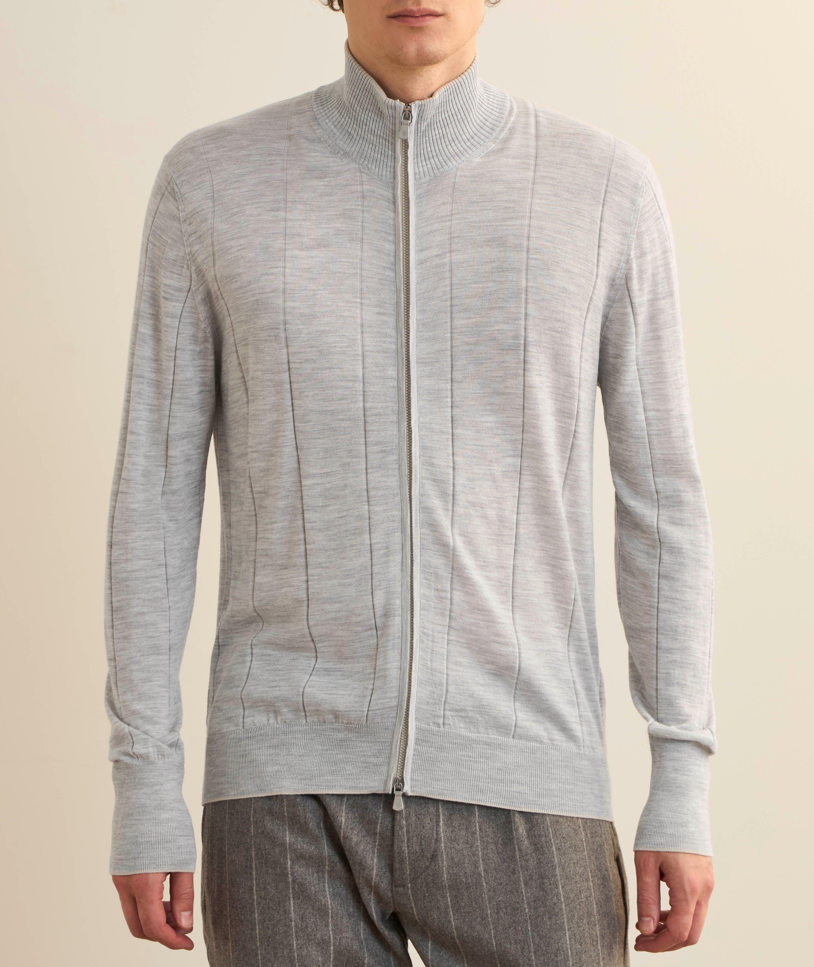 Cardigan zippé en laine côtelée à effet chiné image 1