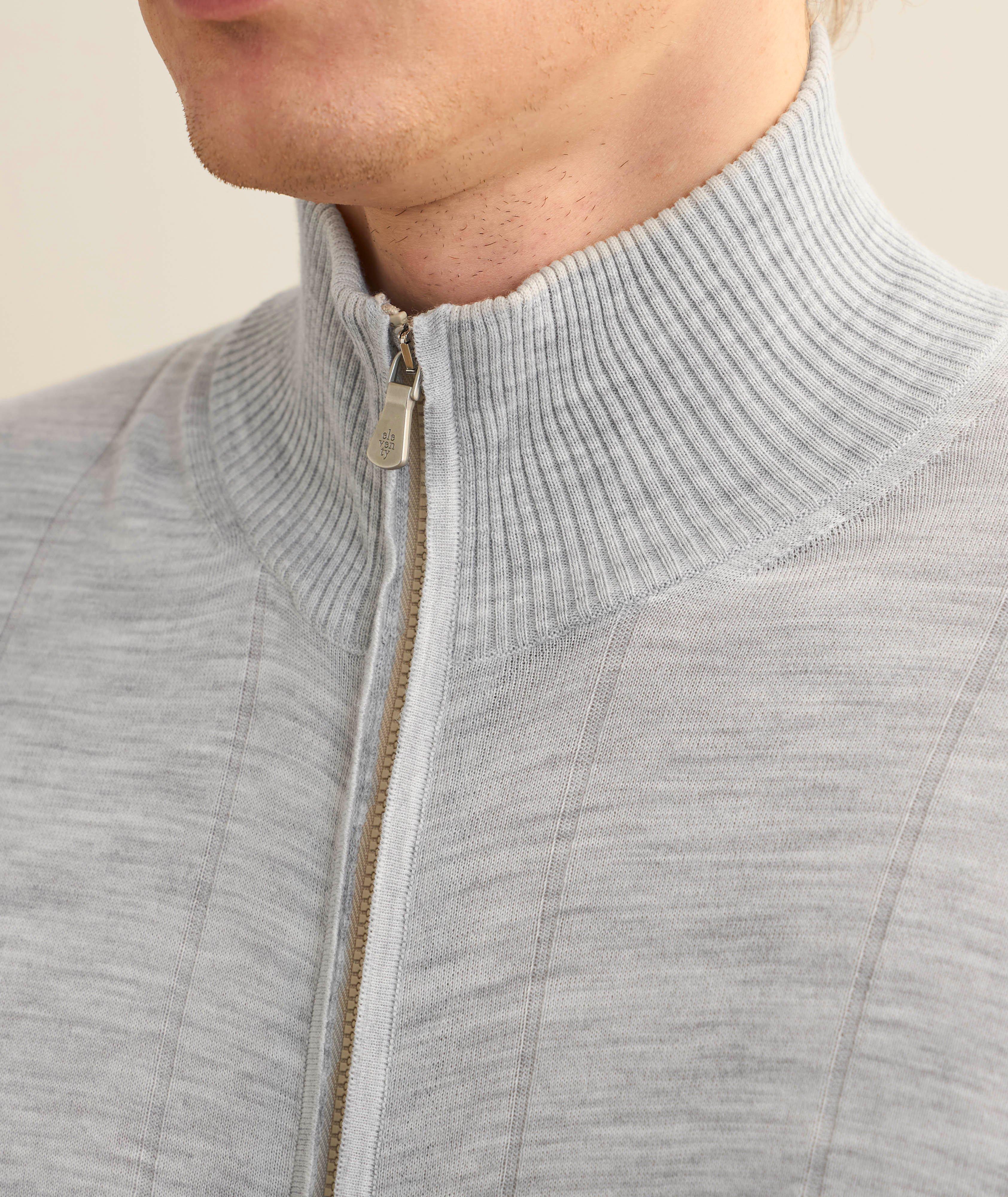 Cardigan zippé en laine côtelée à effet chiné image 3