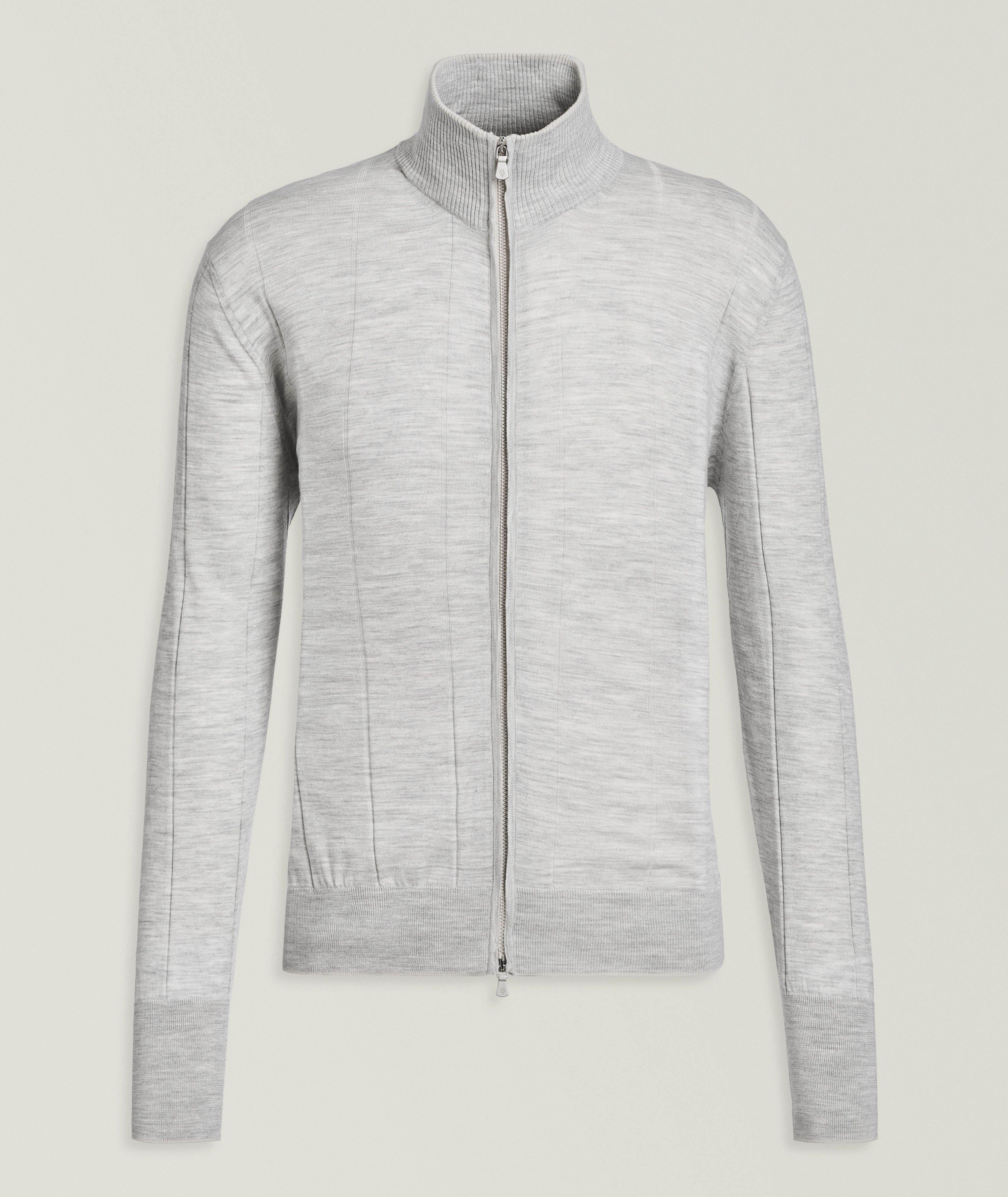 Heathered Wool Ribbed Full-Zip Cardigan   image 0