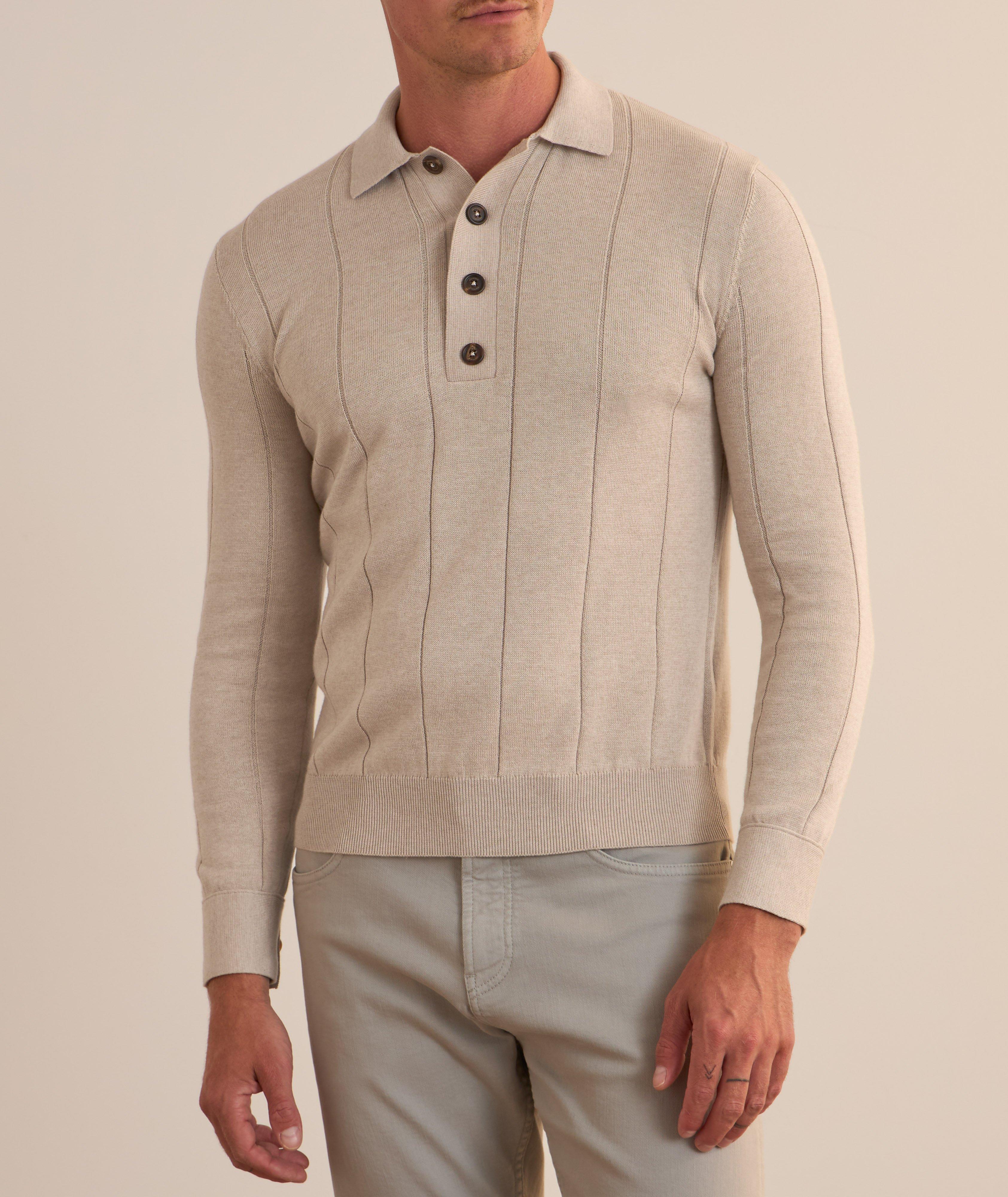 Polo en tricot côtelé de coton et de cachemire image 1