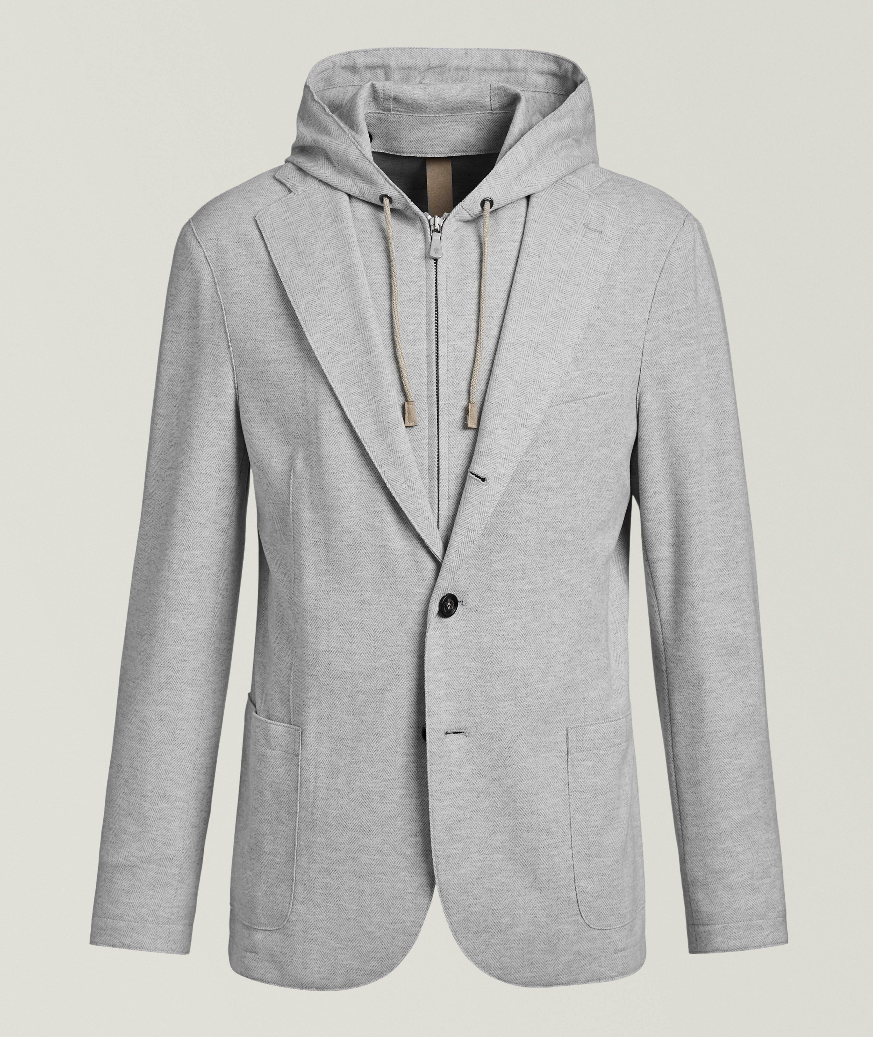 ELVNTY LT GRY HRNGBN BIB HD JKT image 0