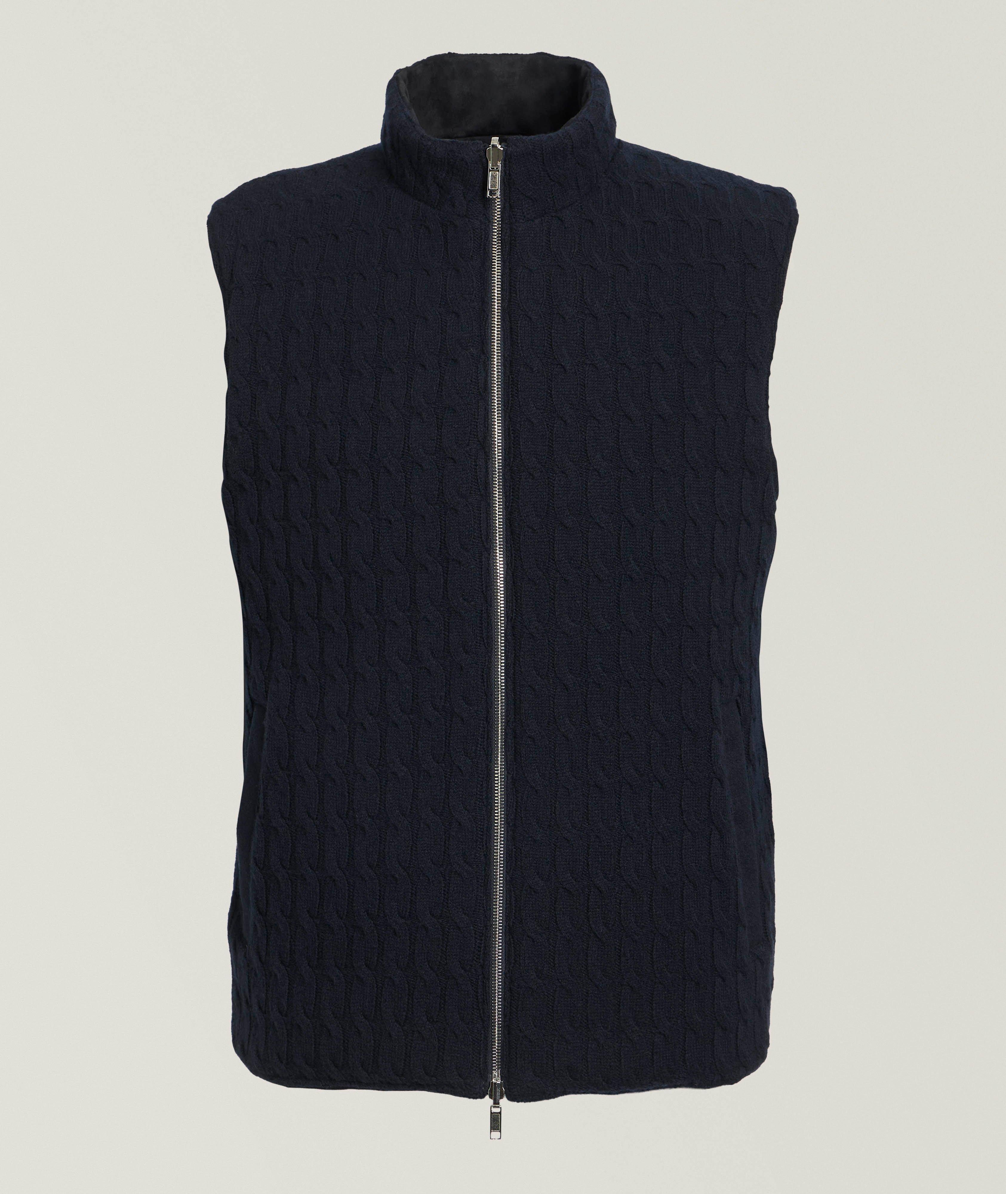 Gilet réversible en daim et maille torsadée image 1