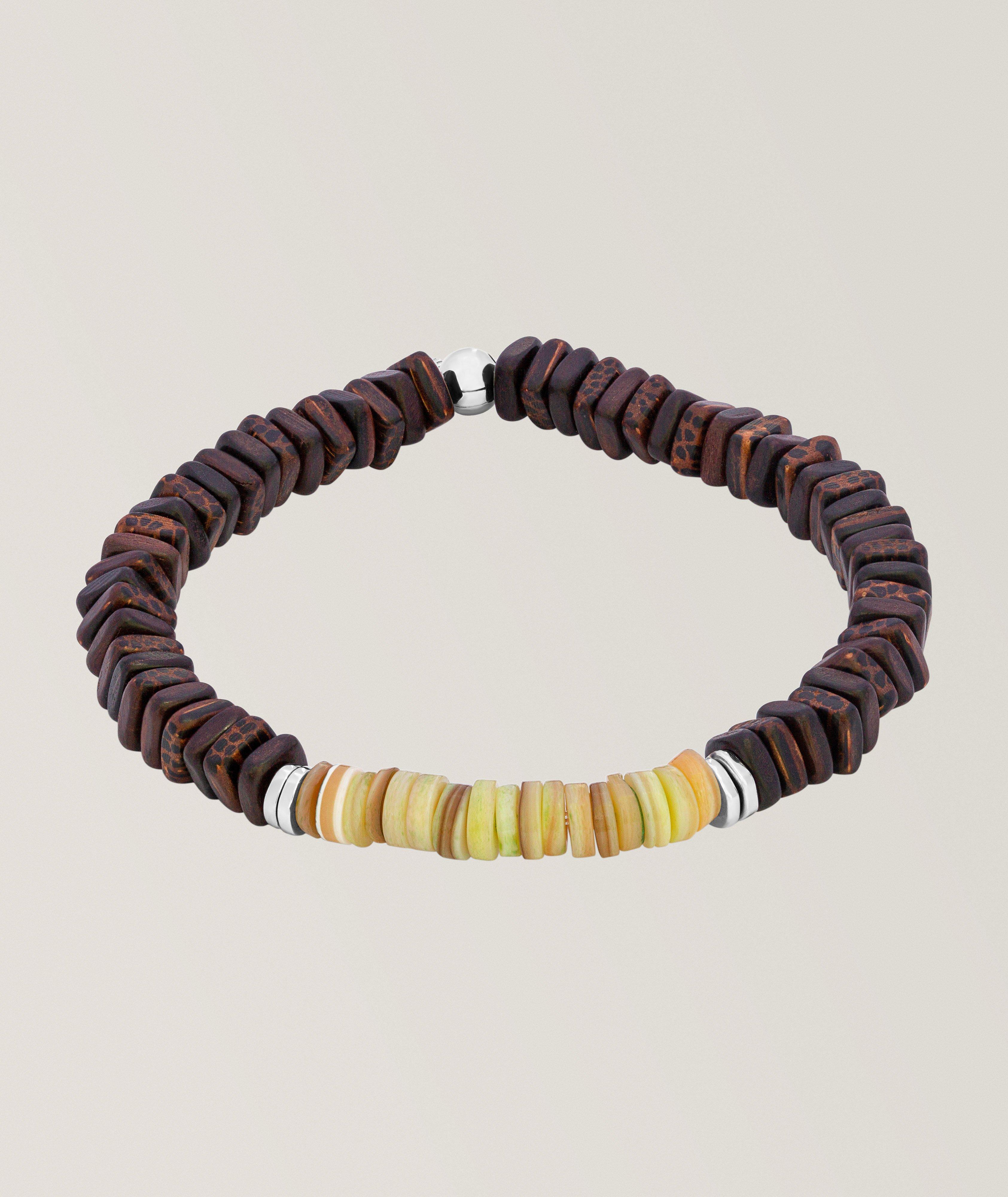 Polished Sterling Silver Wood-Shell Disc Bracelet image 0