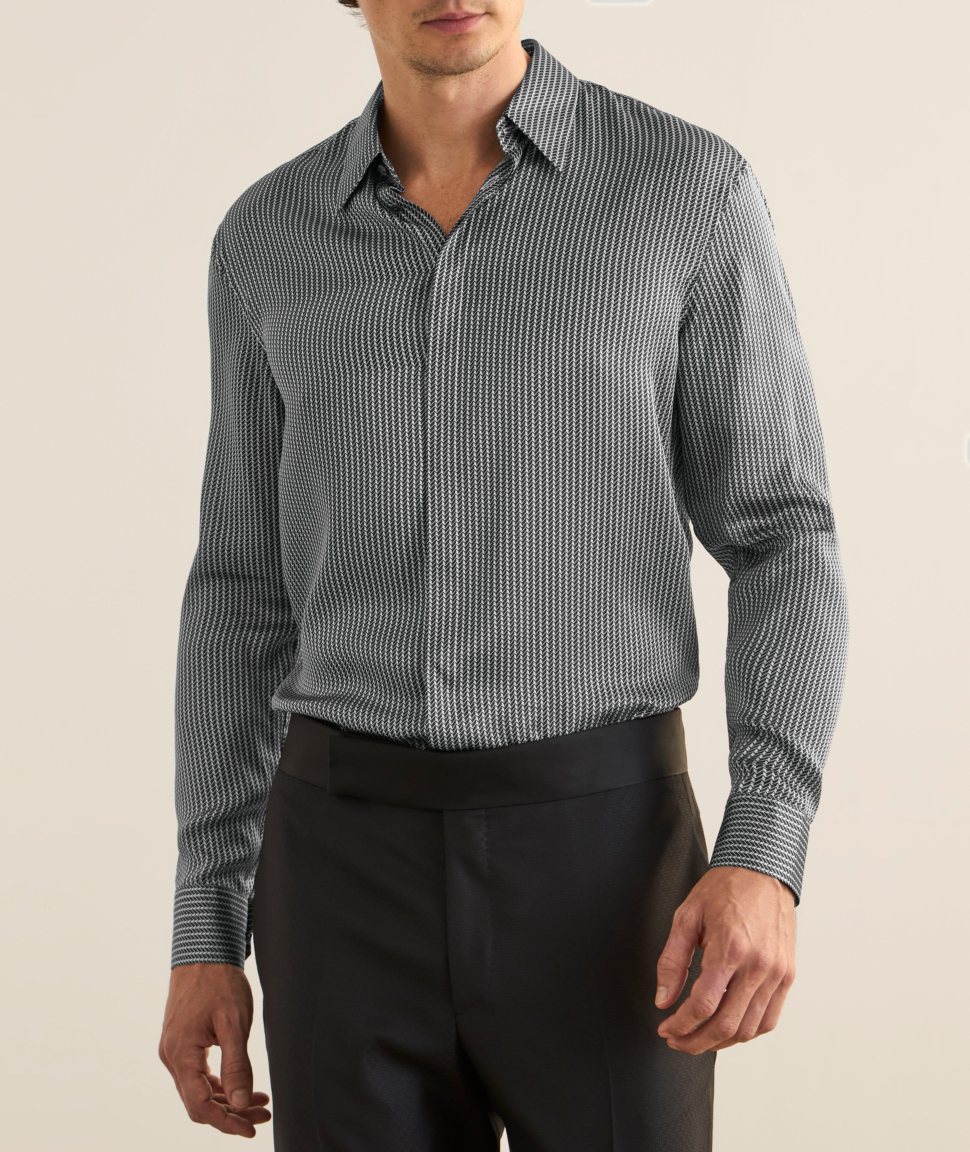 Two-Tone Geometric Silk Shirt image 1