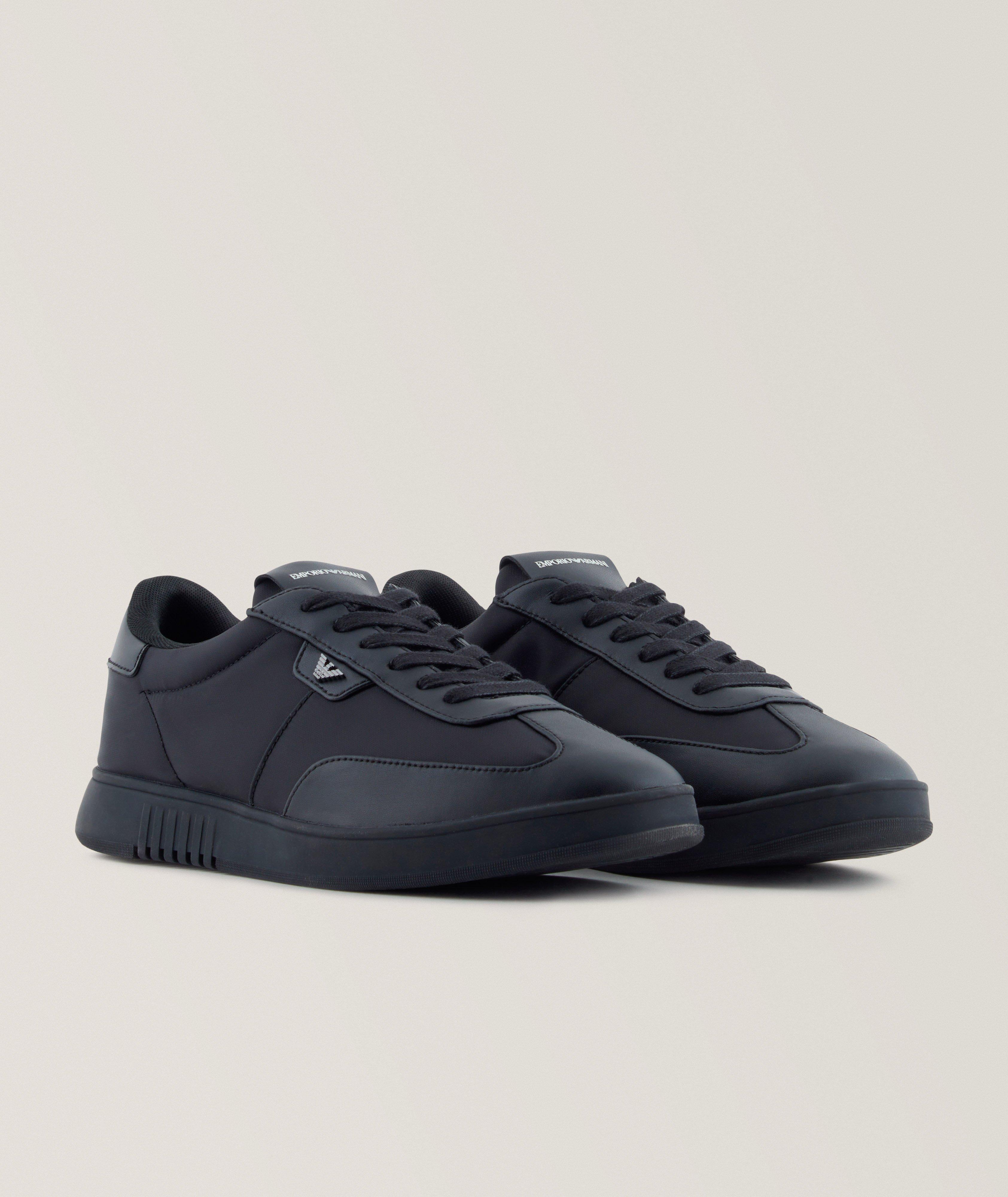 Low-Top Nylon 
Leather Sneakers image 3
