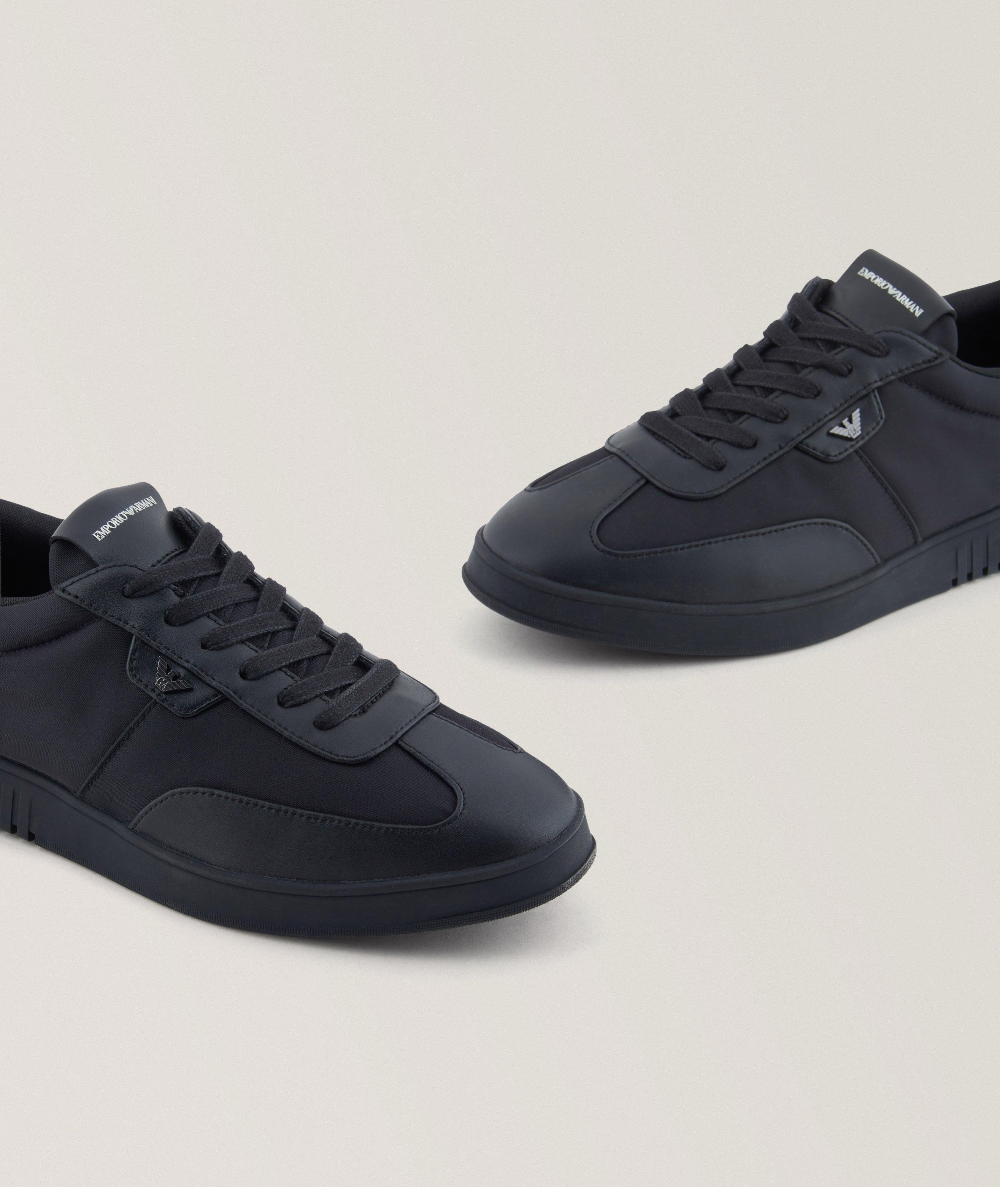 Low-Top Nylon 
Leather Sneakers image 4