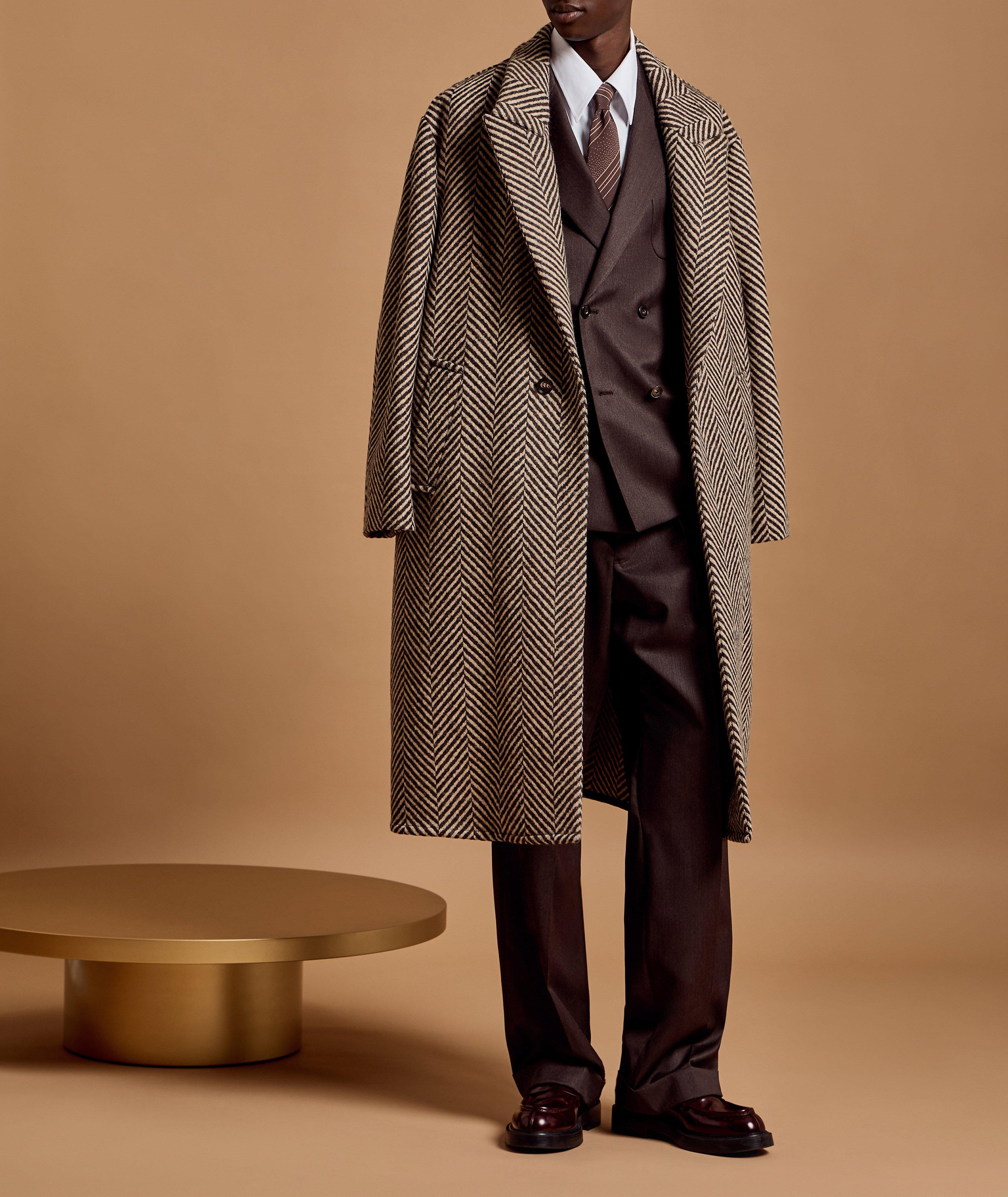 Single-Breasted Herringbone Wool Tweed Coat image 5