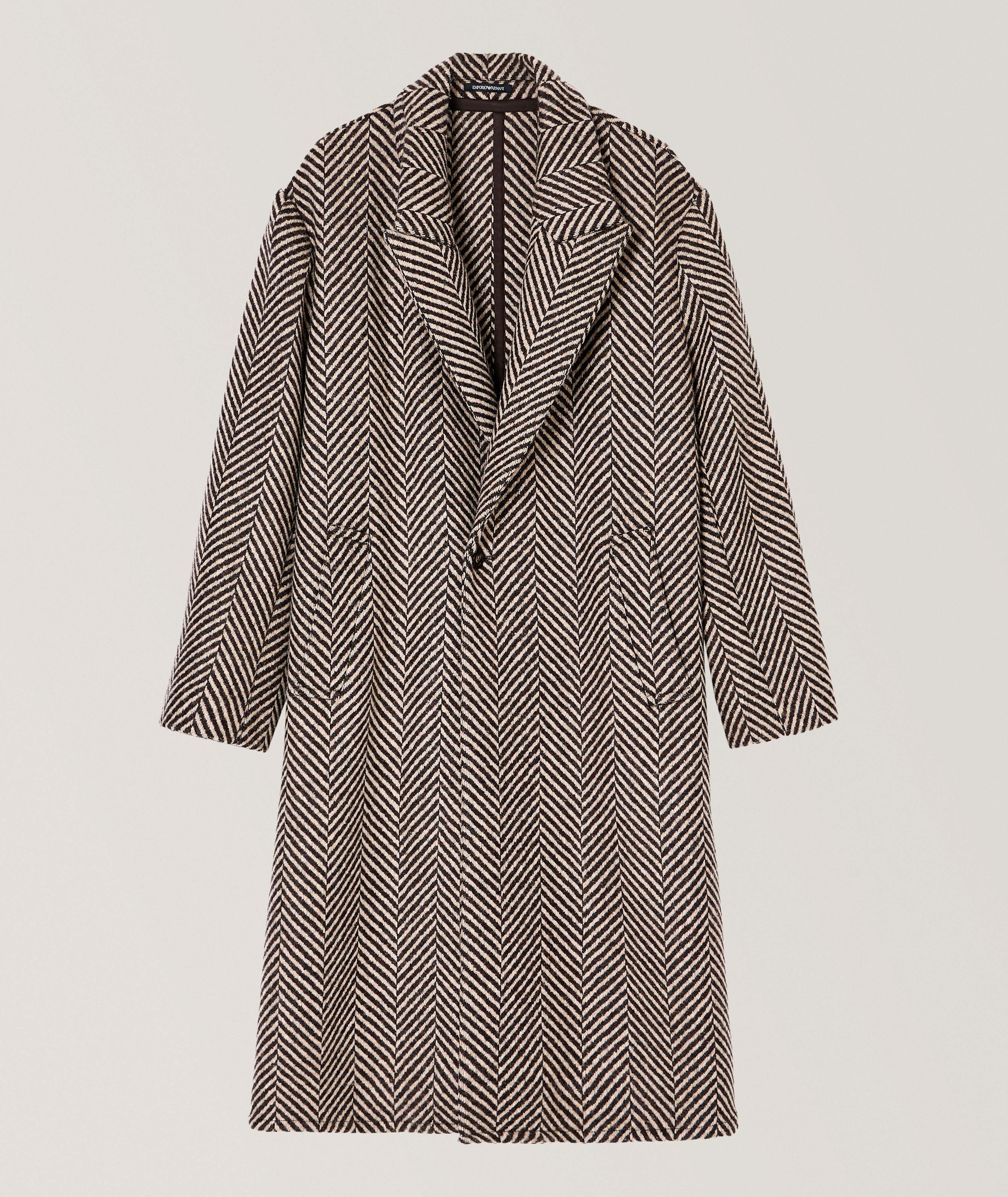 Single-Breasted Herringbone Wool Tweed Coat image 0