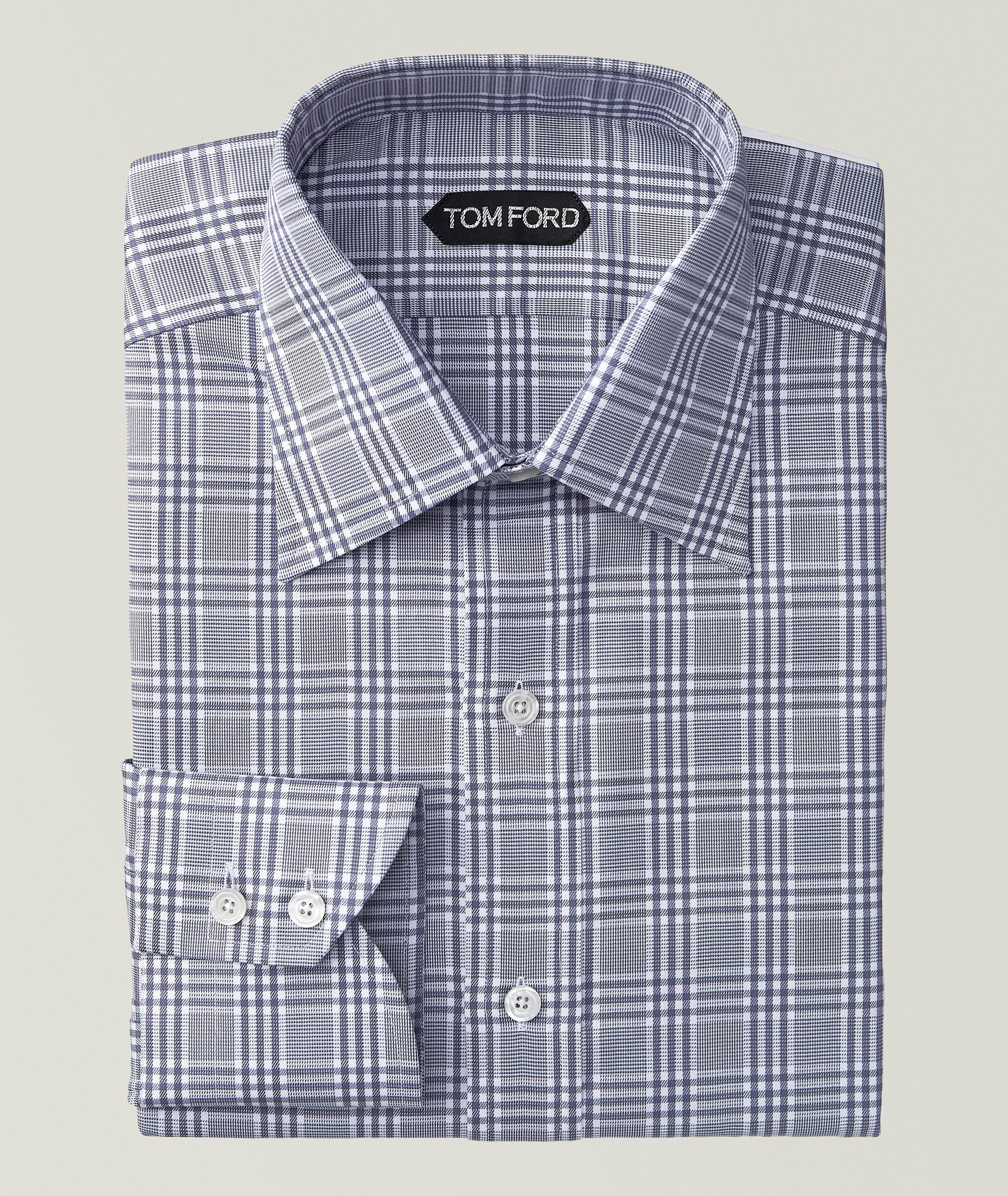 Chemise habillée en coton à motif quadrillé de coupe amincie image 0