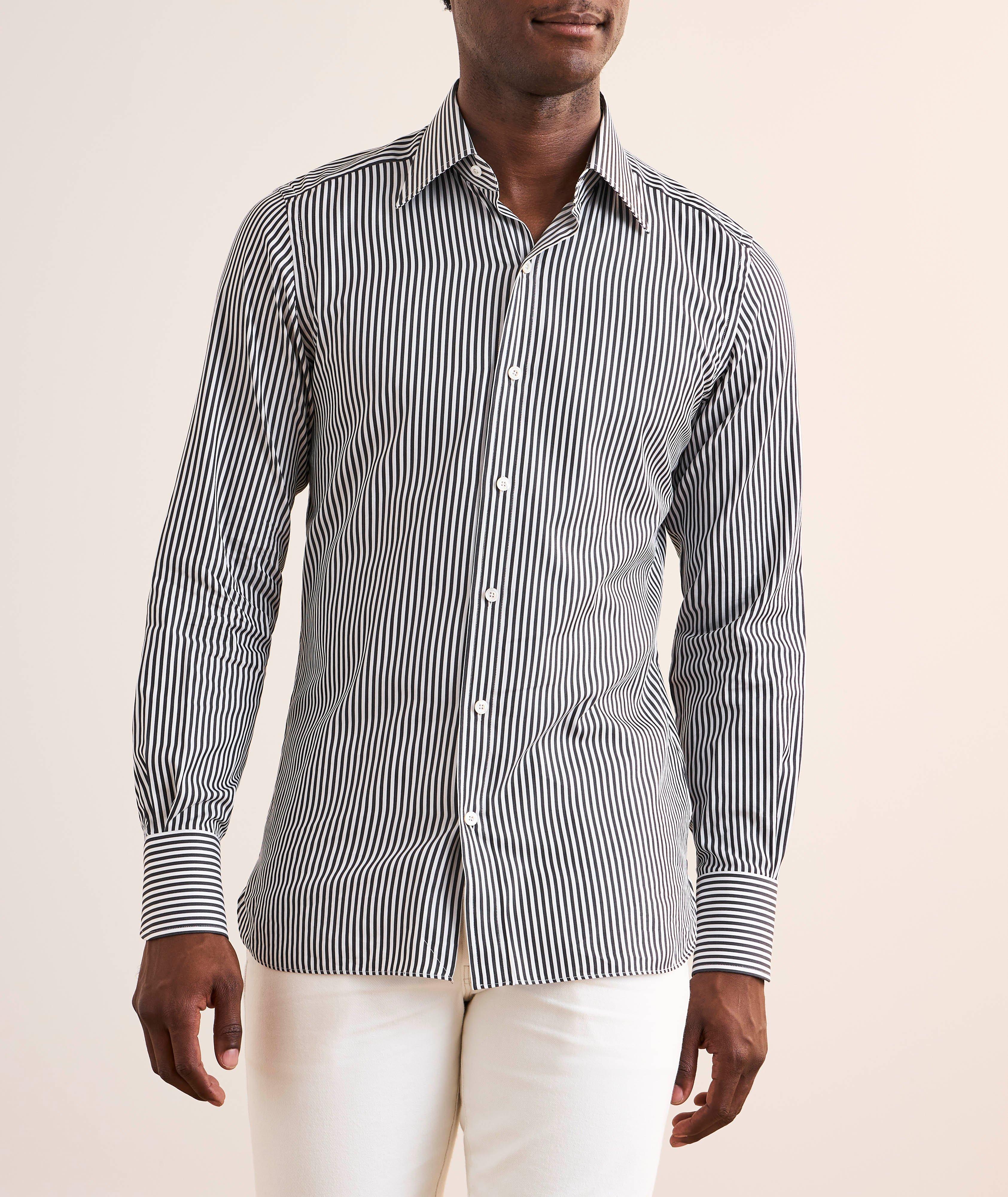 Chemise habillée en coton et en soie à rayures image 1