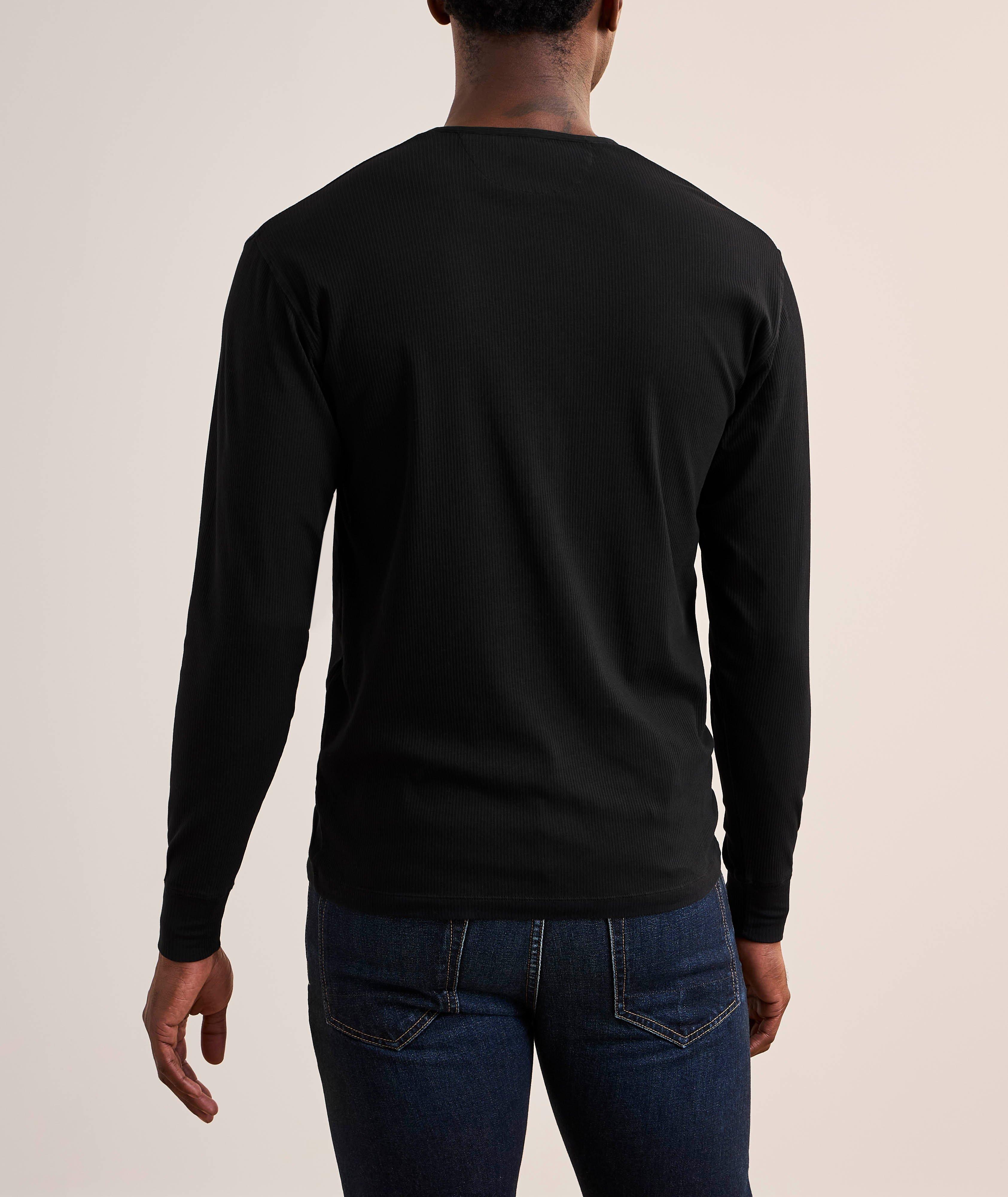 Ribbed Stretch-Cotton Henley Sweater image 2