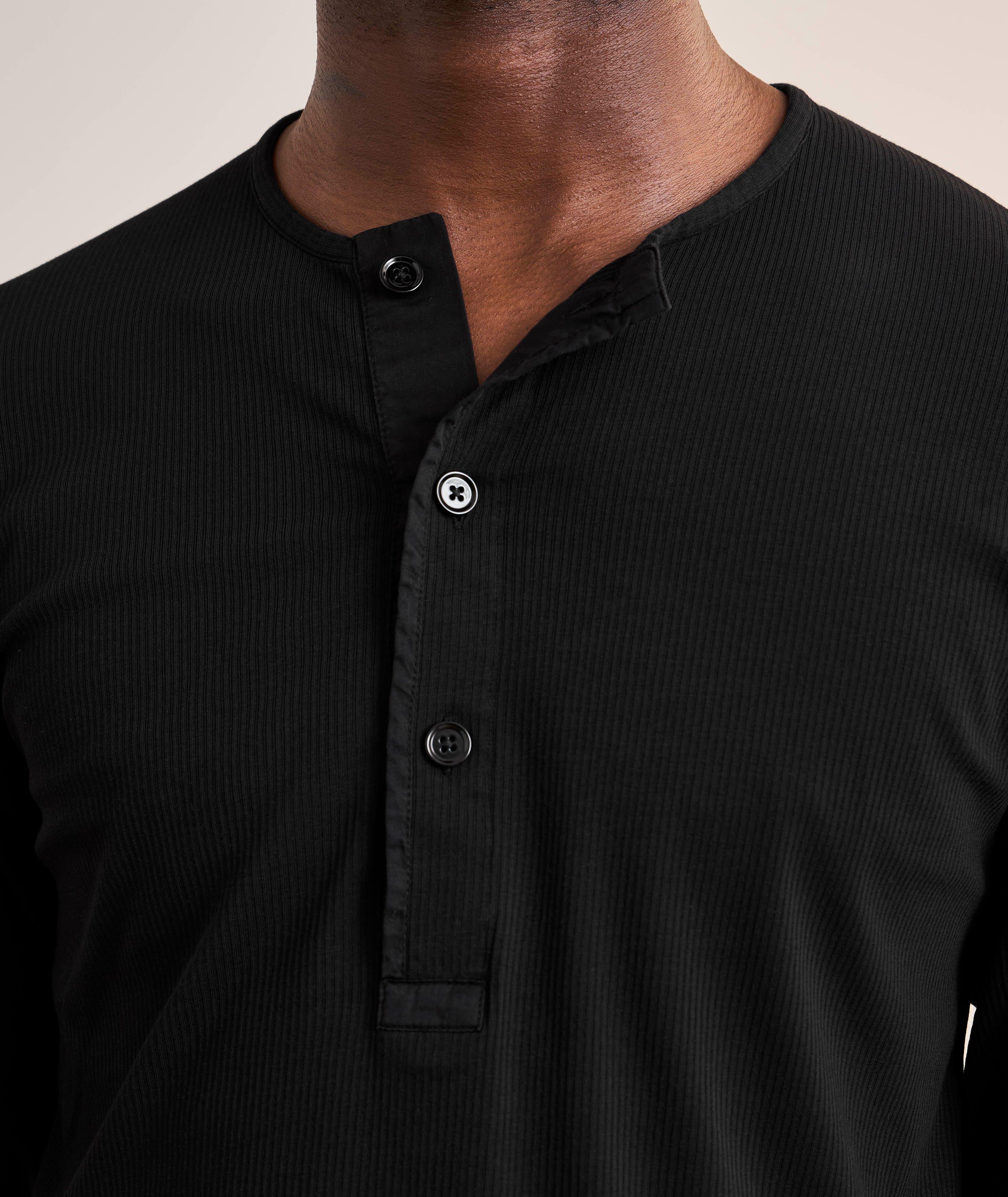 Ribbed Stretch-Cotton Henley Sweater image 3