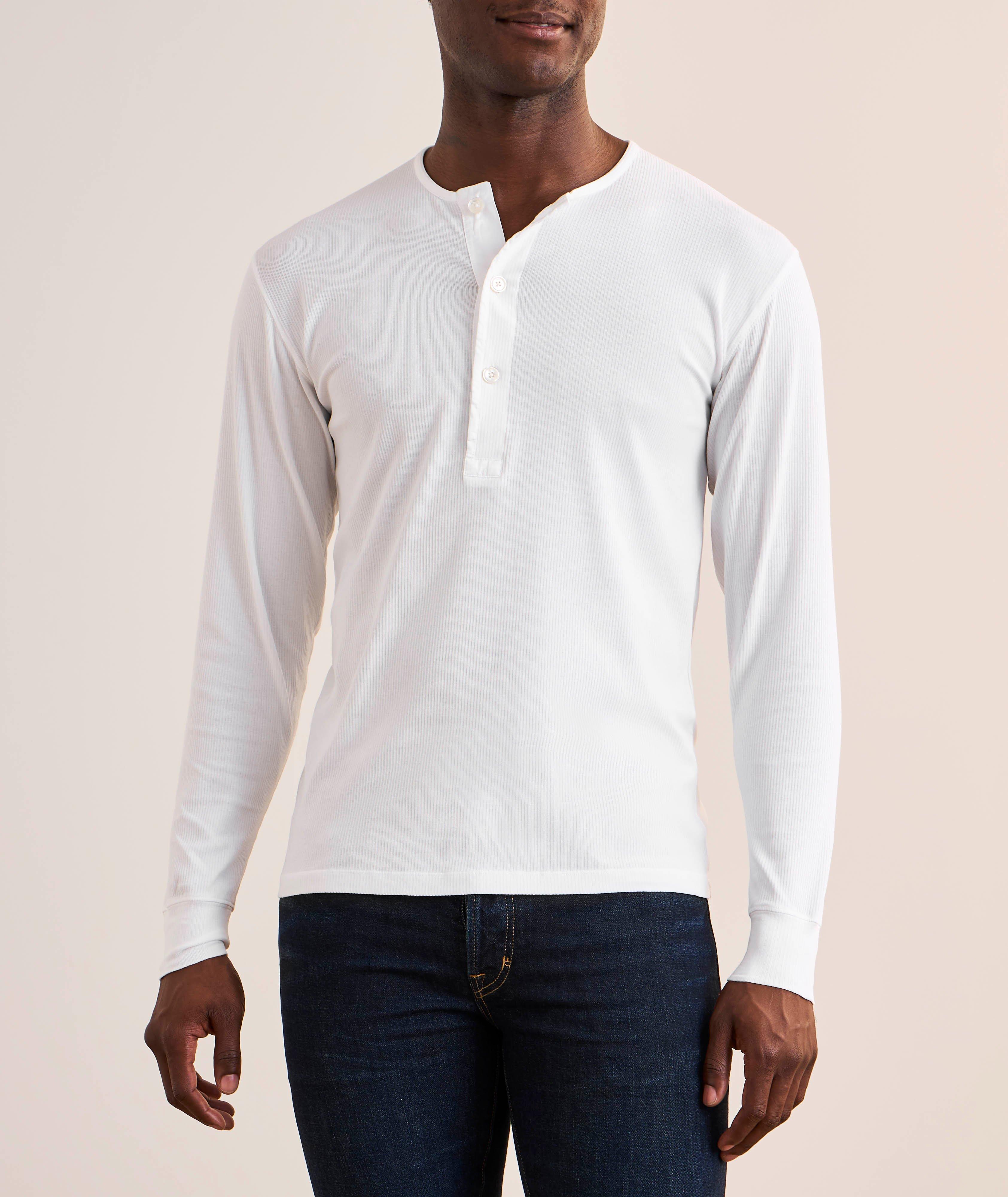 Ribbed Stretch-Cotton Henley Sweater image 1