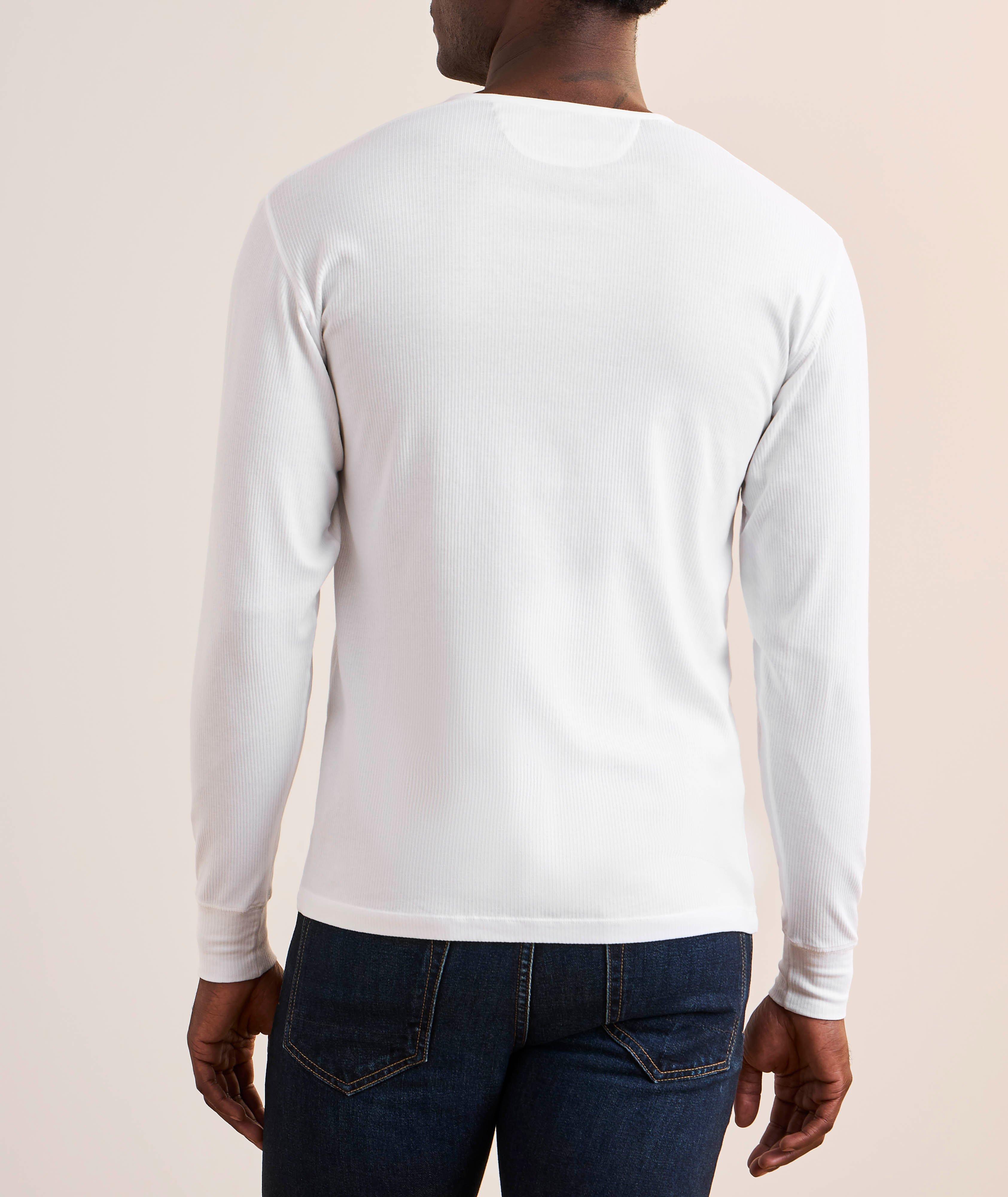 Ribbed Stretch-Cotton Henley Sweater image 2