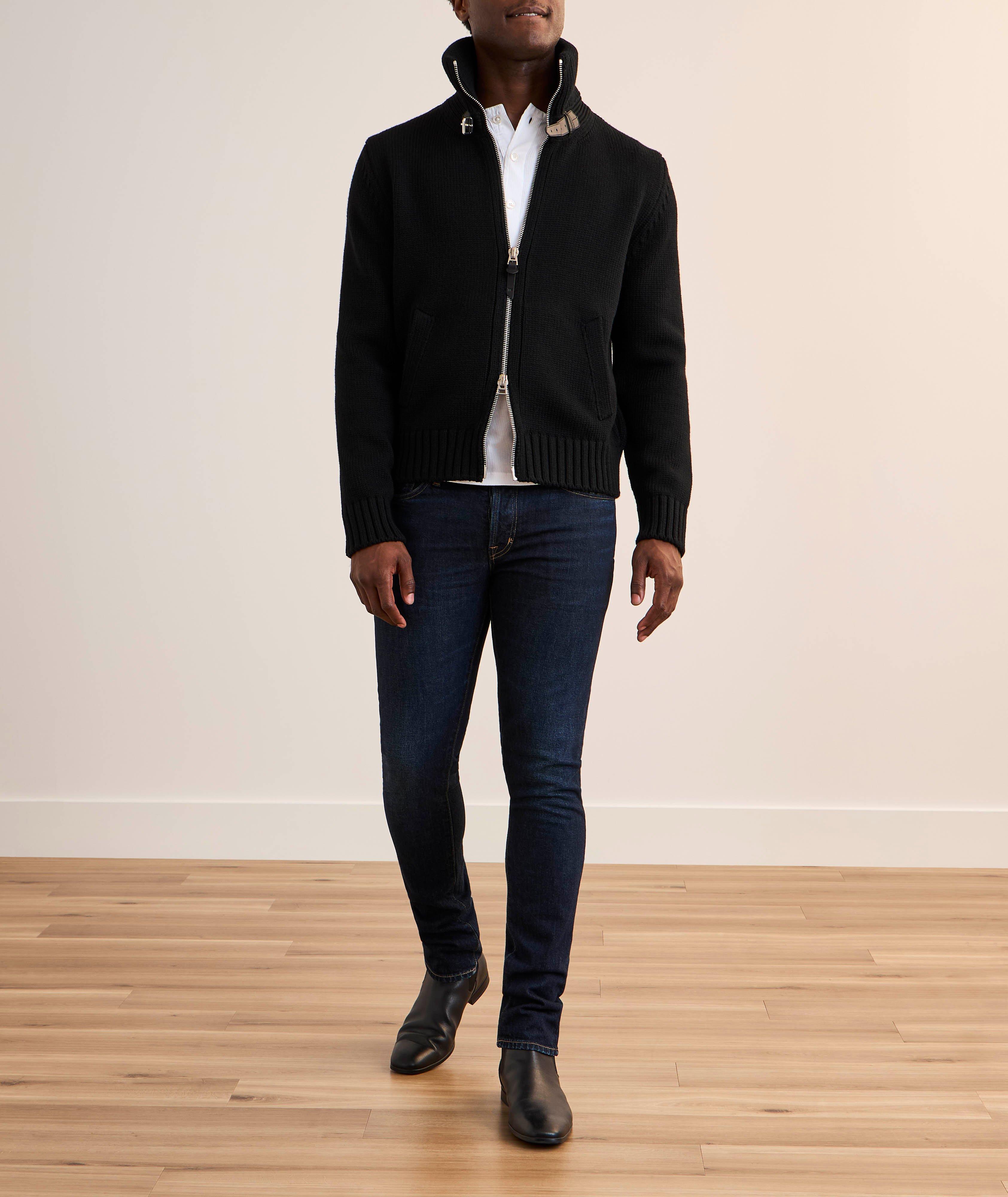 Ribbed Stretch-Cotton Henley Sweater image 3