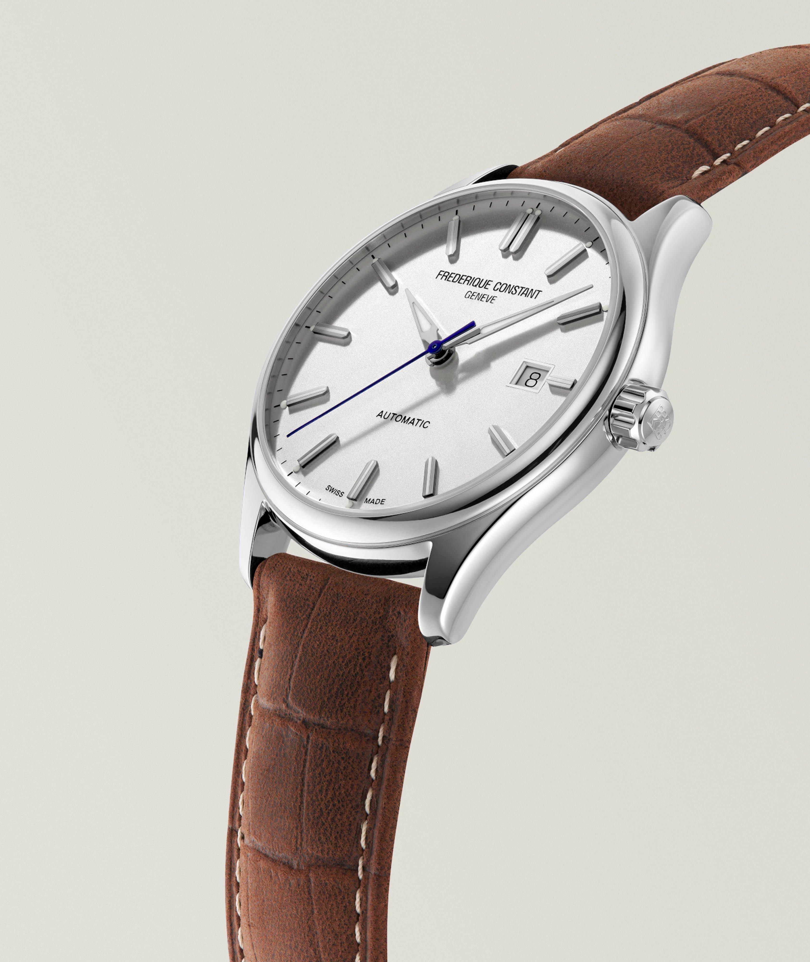 Montre en acier inoxydable avec bracelet en cuir, collection classique image 1