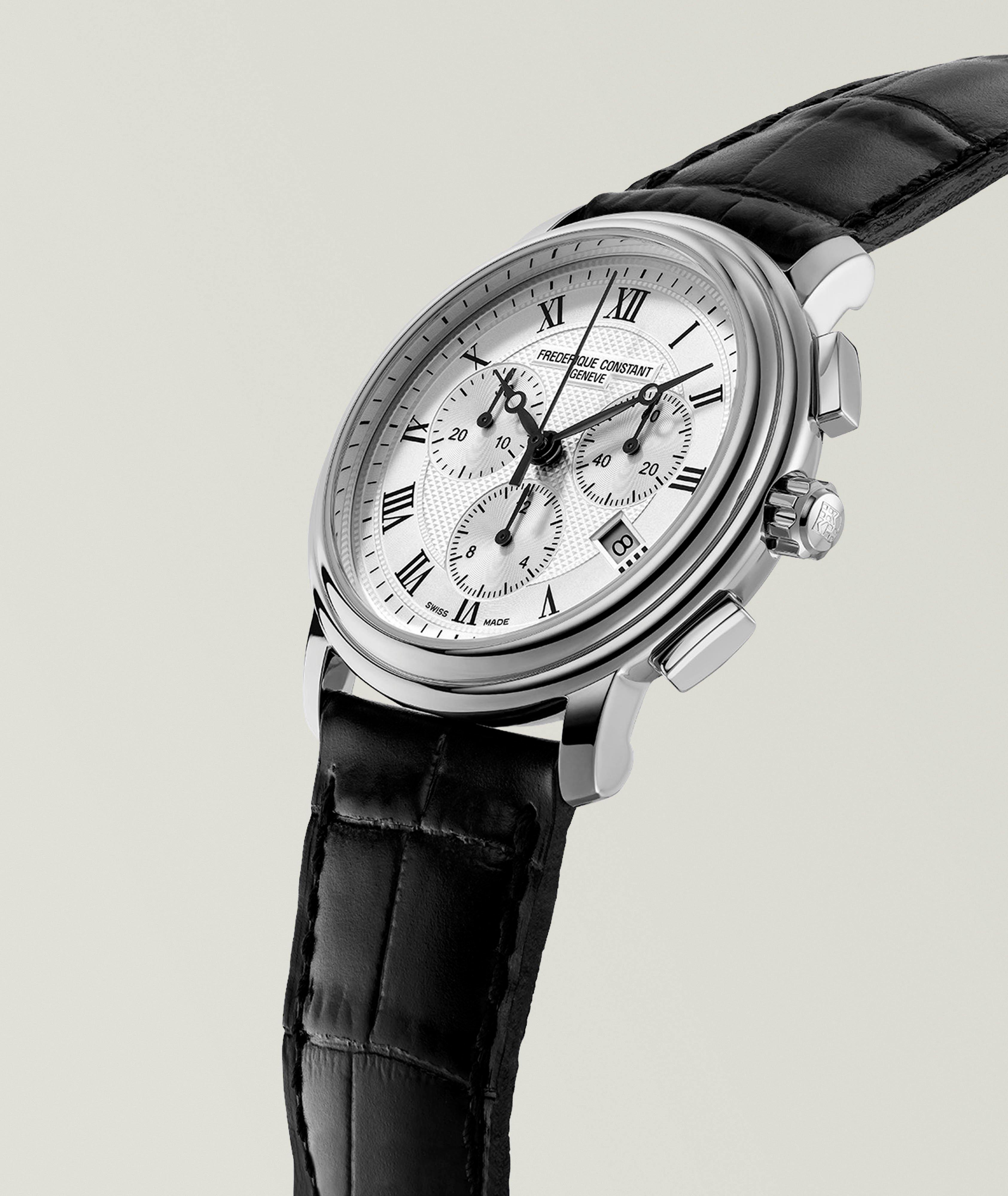 Montre en acier inoxydable avec bracelet en cuir, collection classique image 1